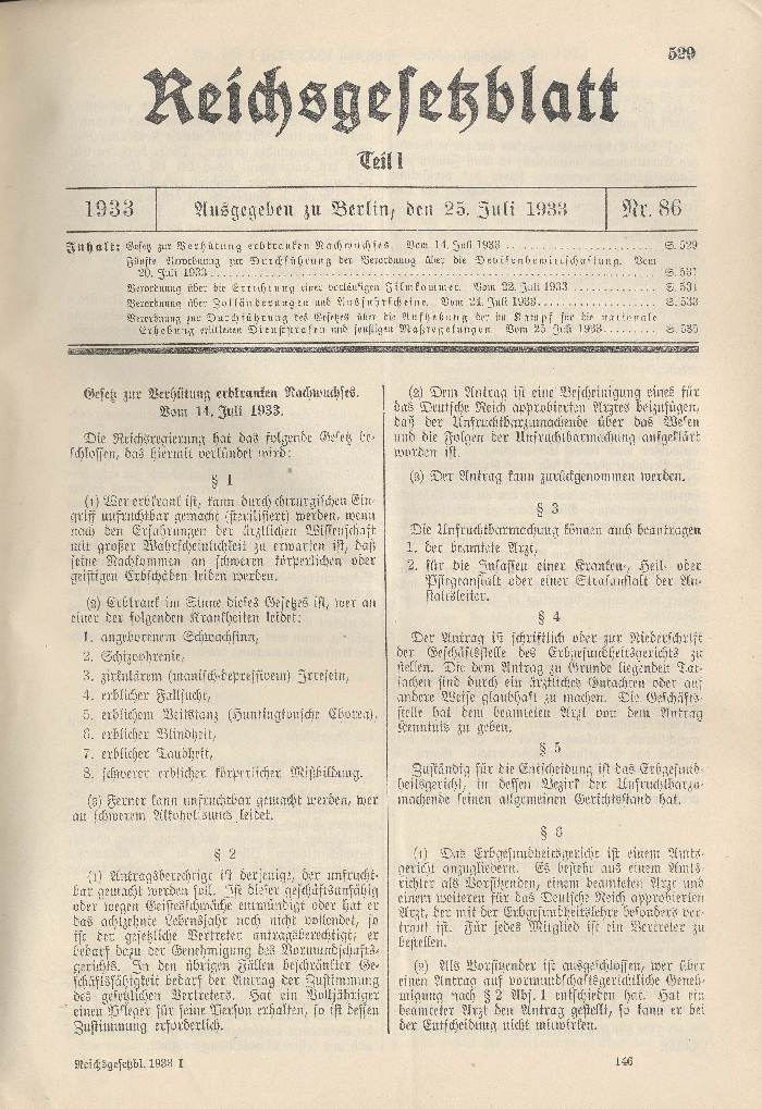 Bild zum Dokument Gesetz zur Verhütung erbkranken Nachwuchses