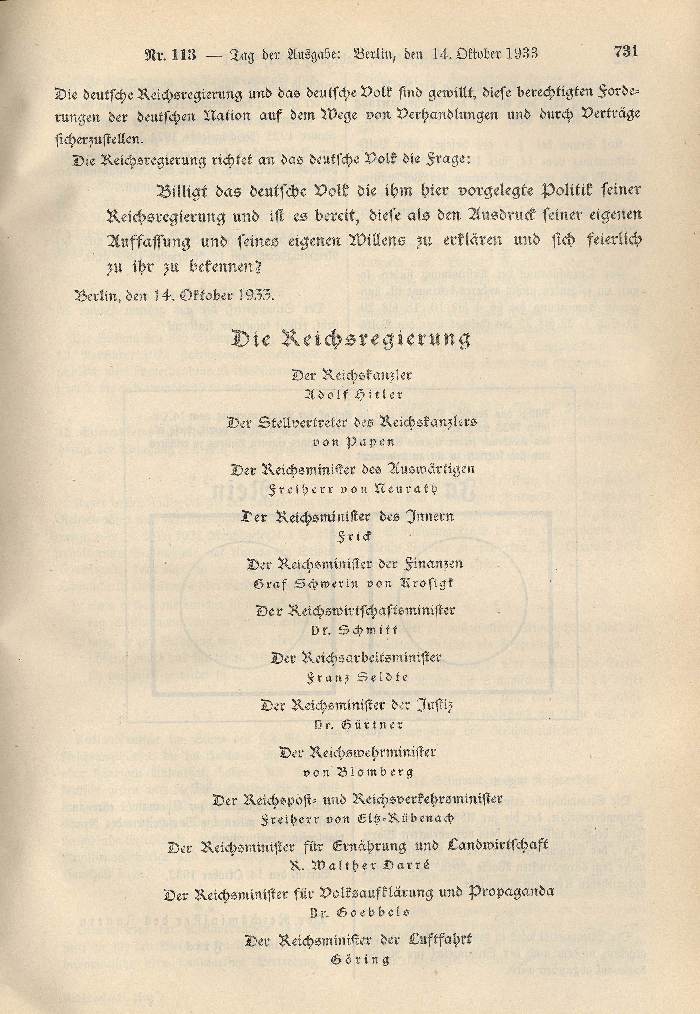 Bild zum Dokument Verordnung des Reichspräsidenten über die Auflösung bzw. die N