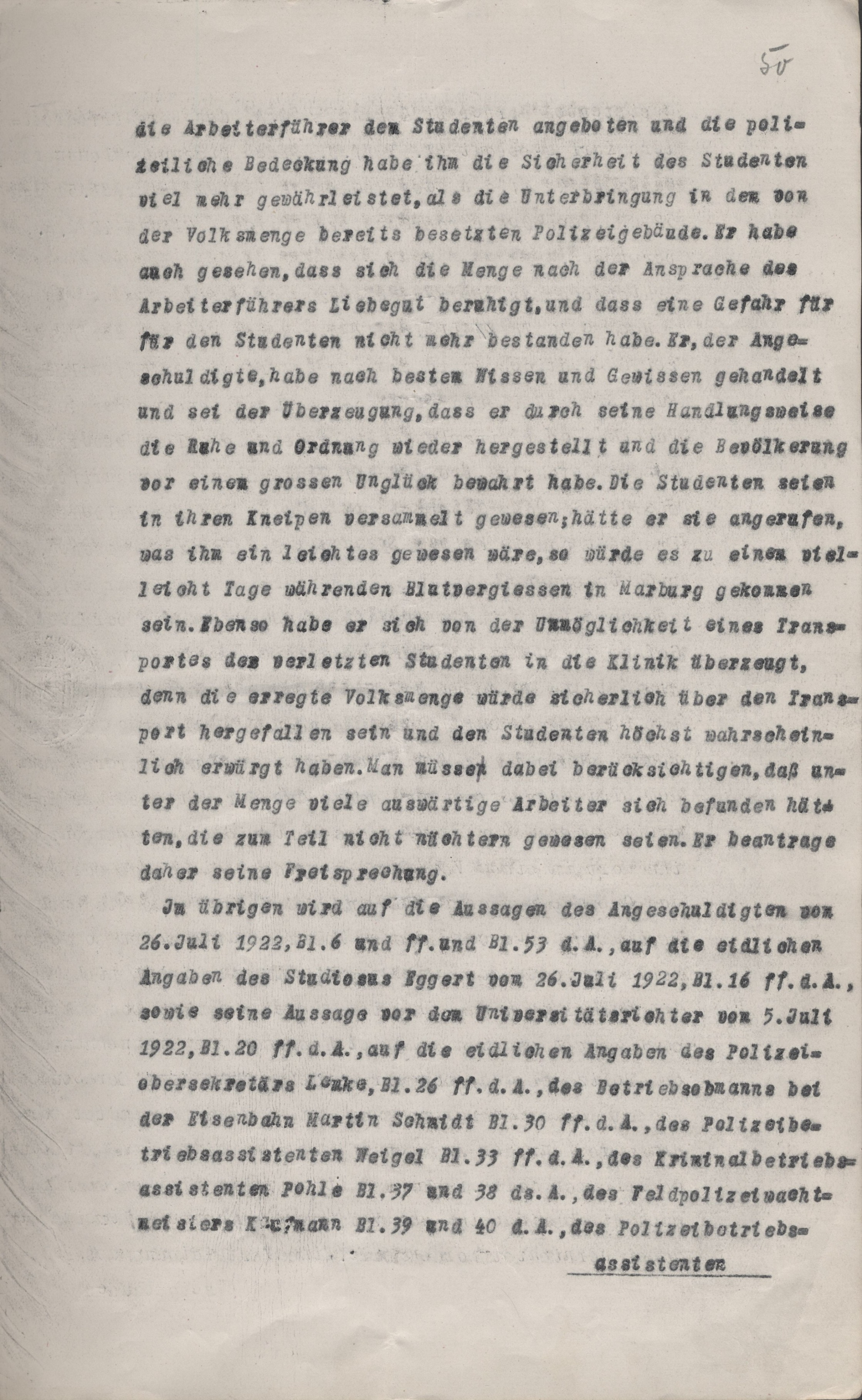 Urteil im Disziplinarverfahren gegen Polizeikommissar Karl Knauff vom 6. September 1922