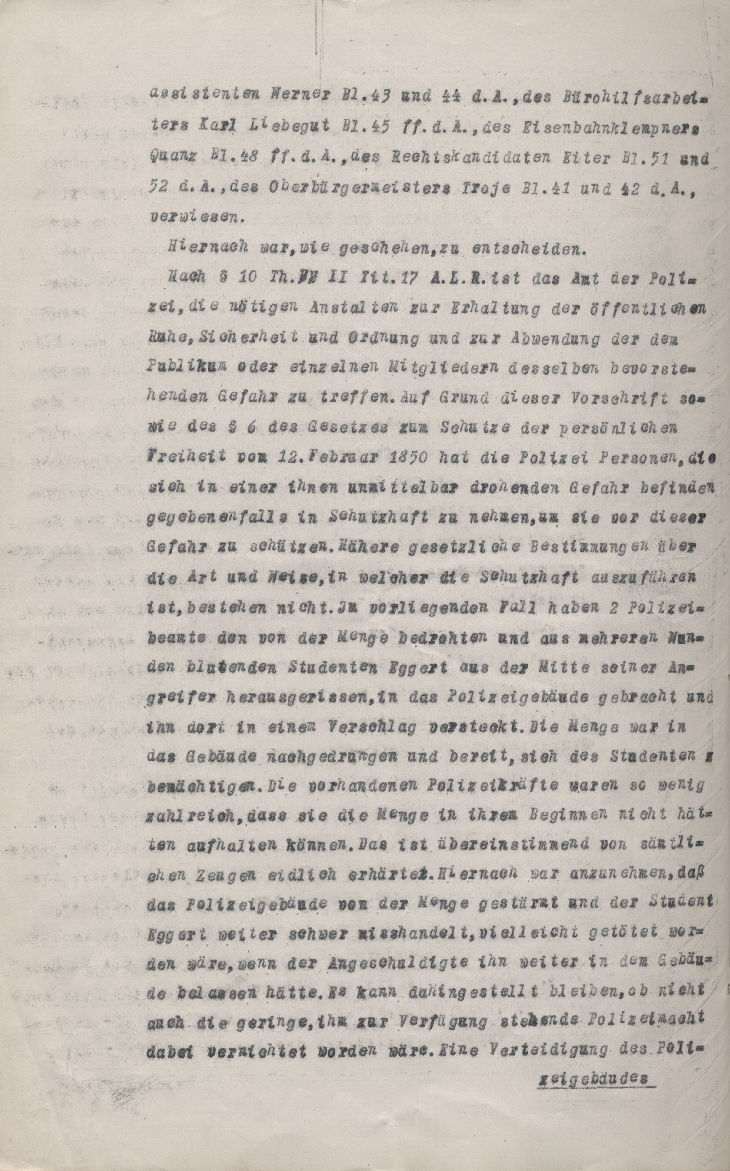 Urteil im Disziplinarverfahren gegen Polizeikommissar Karl Knauff vom 6. September 1922