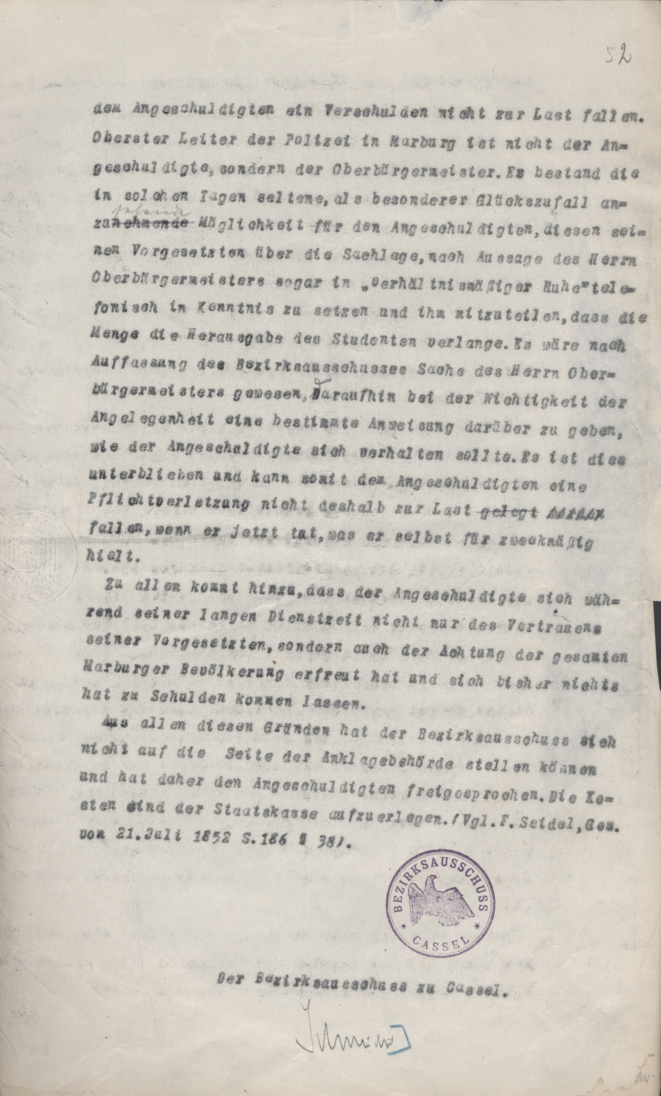 Urteil im Disziplinarverfahren gegen Polizeikommissar Karl Knauff vom 6. September 1922