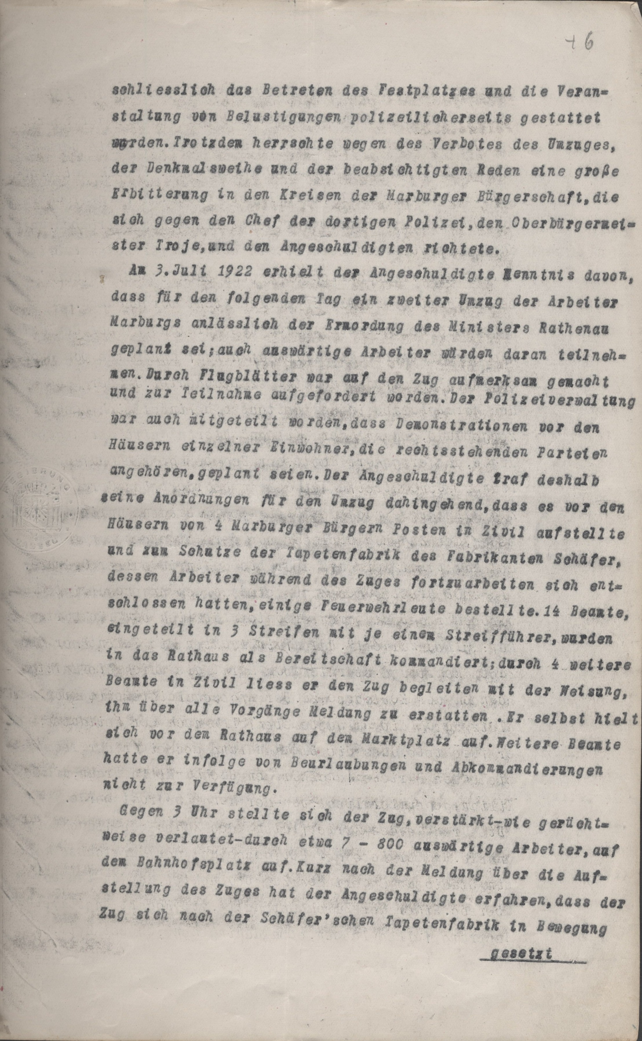 Urteil im Disziplinarverfahren gegen Polizeikommissar Karl Knauff vom 6. September 1922