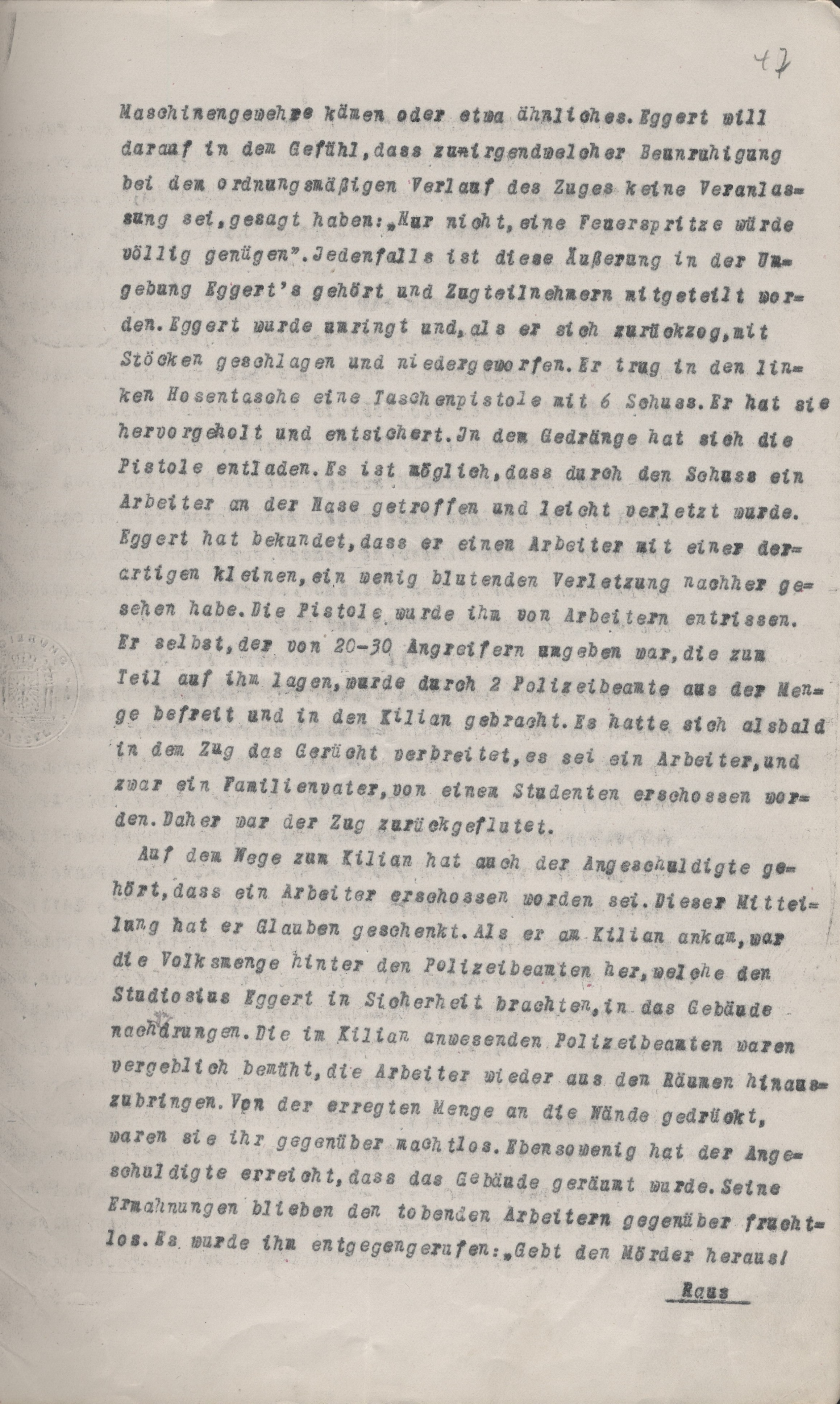 Urteil im Disziplinarverfahren gegen Polizeikommissar Karl Knauff vom 6. September 1922