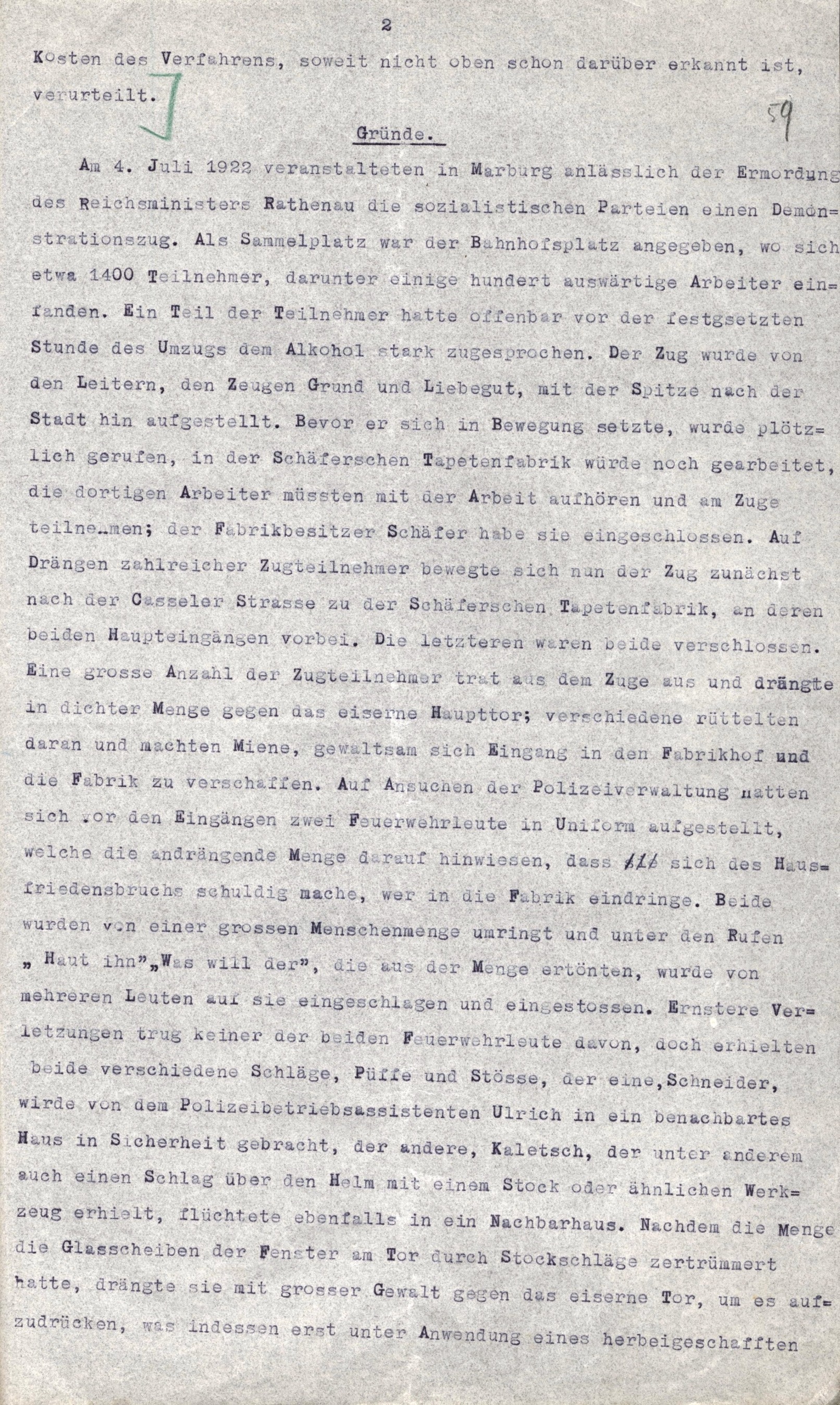 Verurteilung wegen Landfriedensbruchs vom 6. April 1923