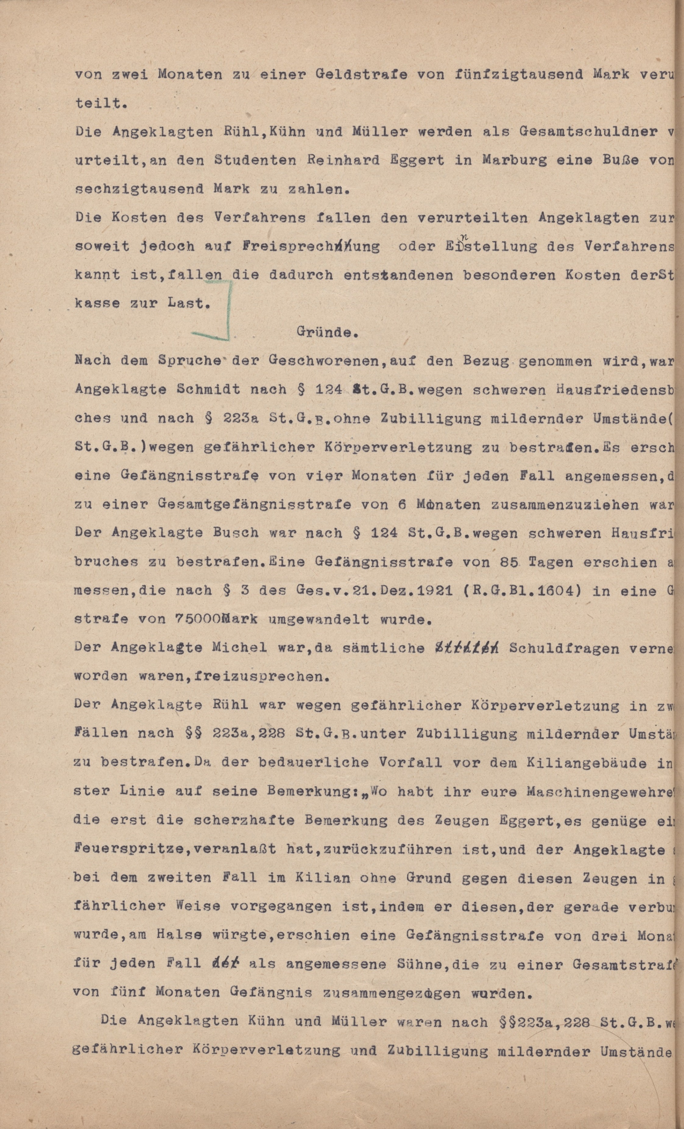 Verurteilungen wegen Landfriedensbruch vom 23. April 1922