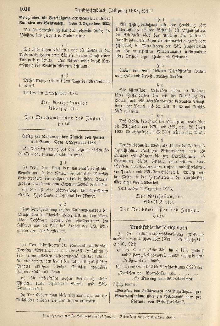 Bild zum Dokument Gesetz zur Sicherung der Einheit von Partei und Staat
