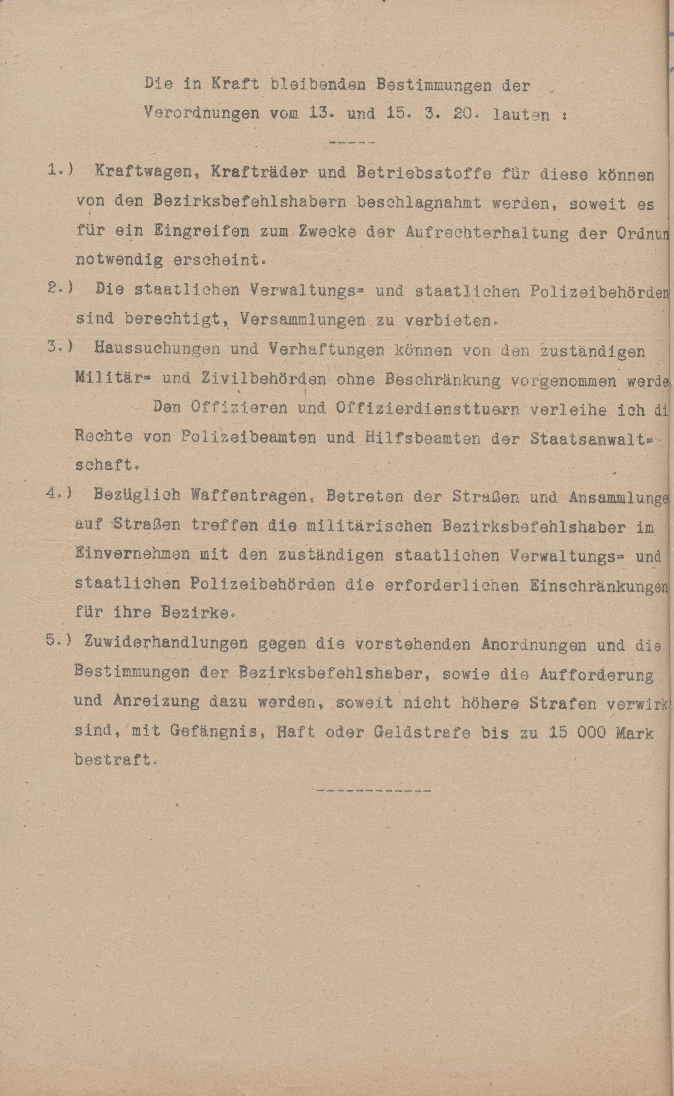 Rücksetzung des verschärften Ausnahmezustandes, 24. März 1920