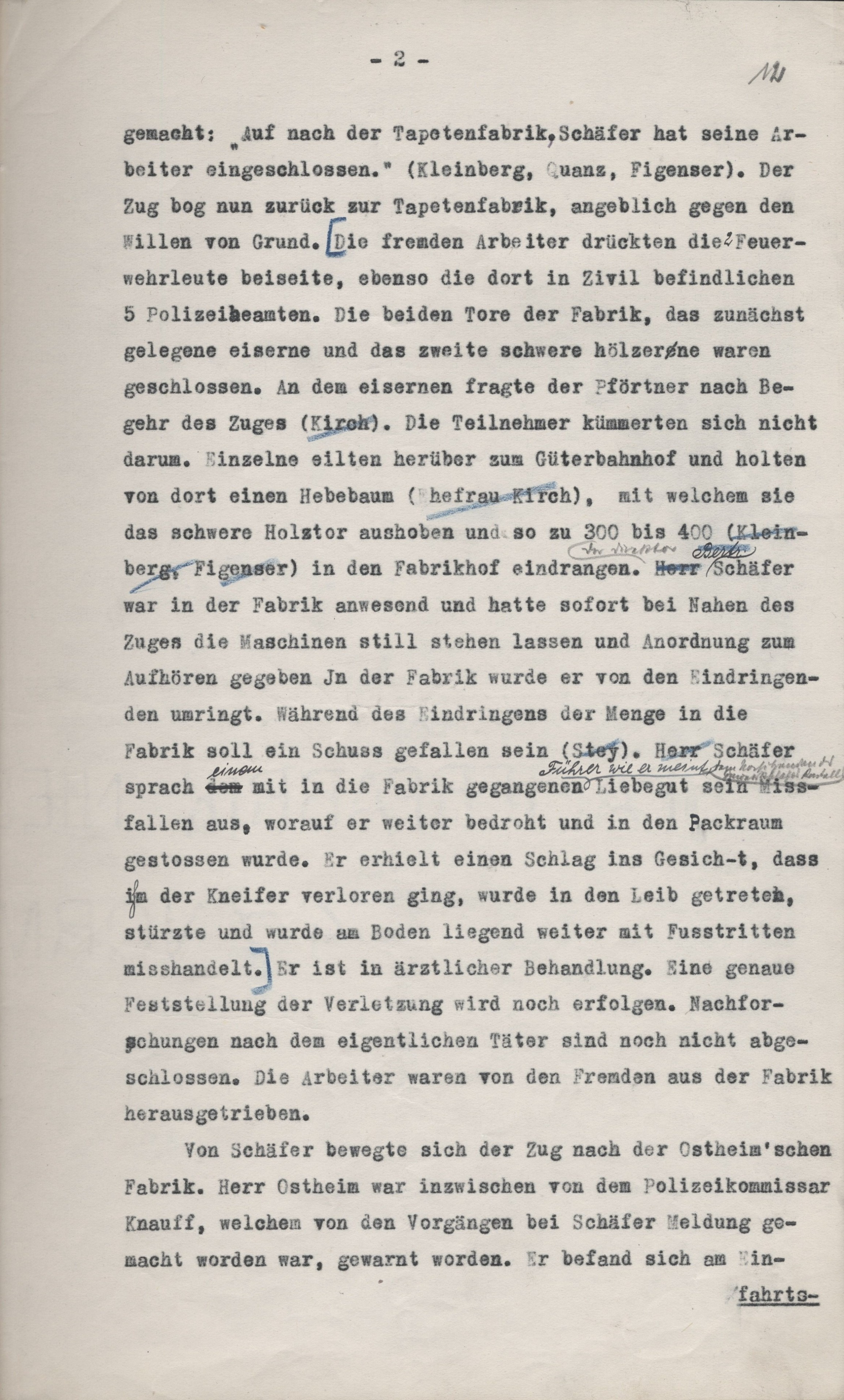 Zwischenstand der Ermittlungen vom 10. Juli 1922