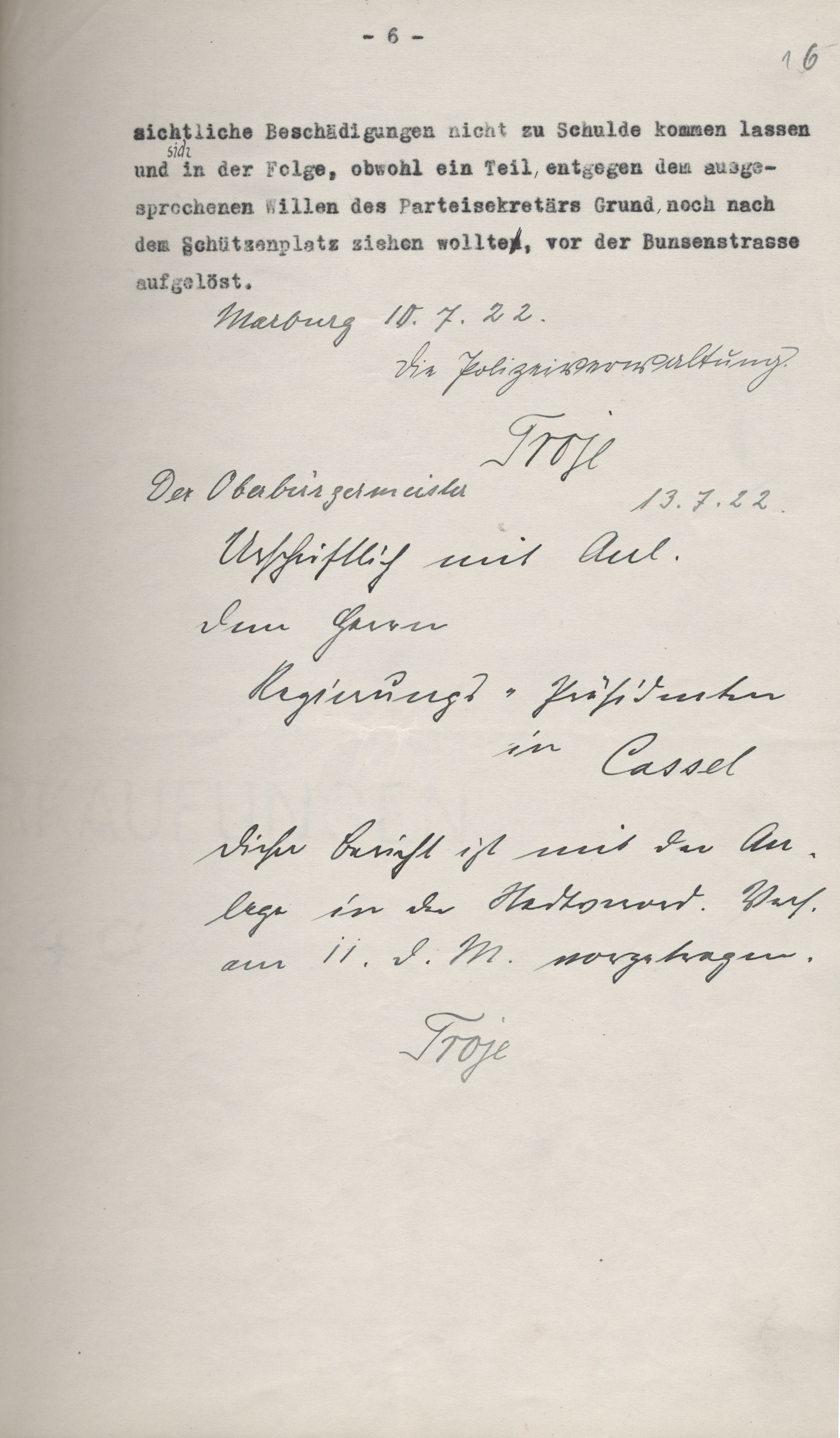Zwischenstand der Ermittlungen vom 10. Juli 1922