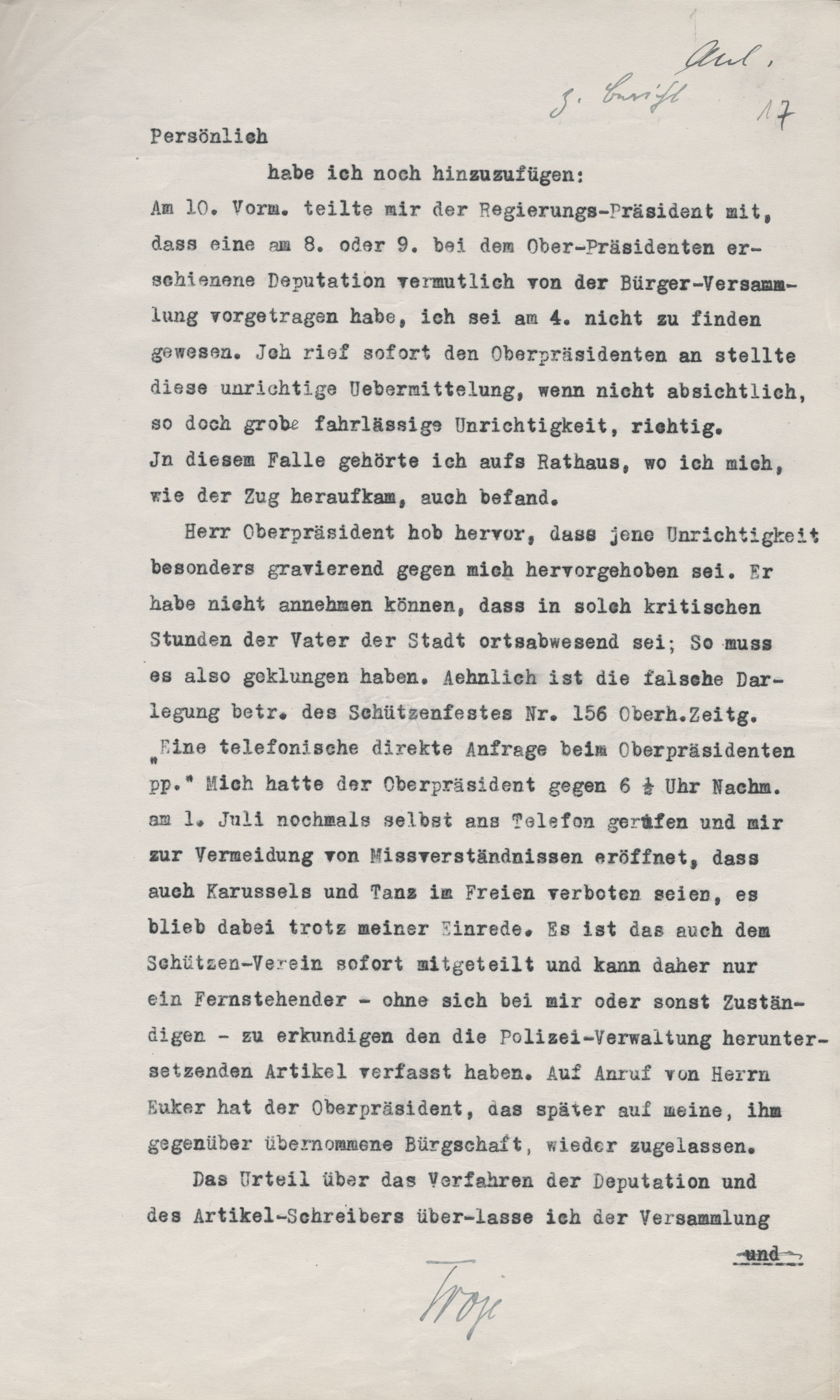 Zwischenstand der Ermittlungen vom 10. Juli 1922