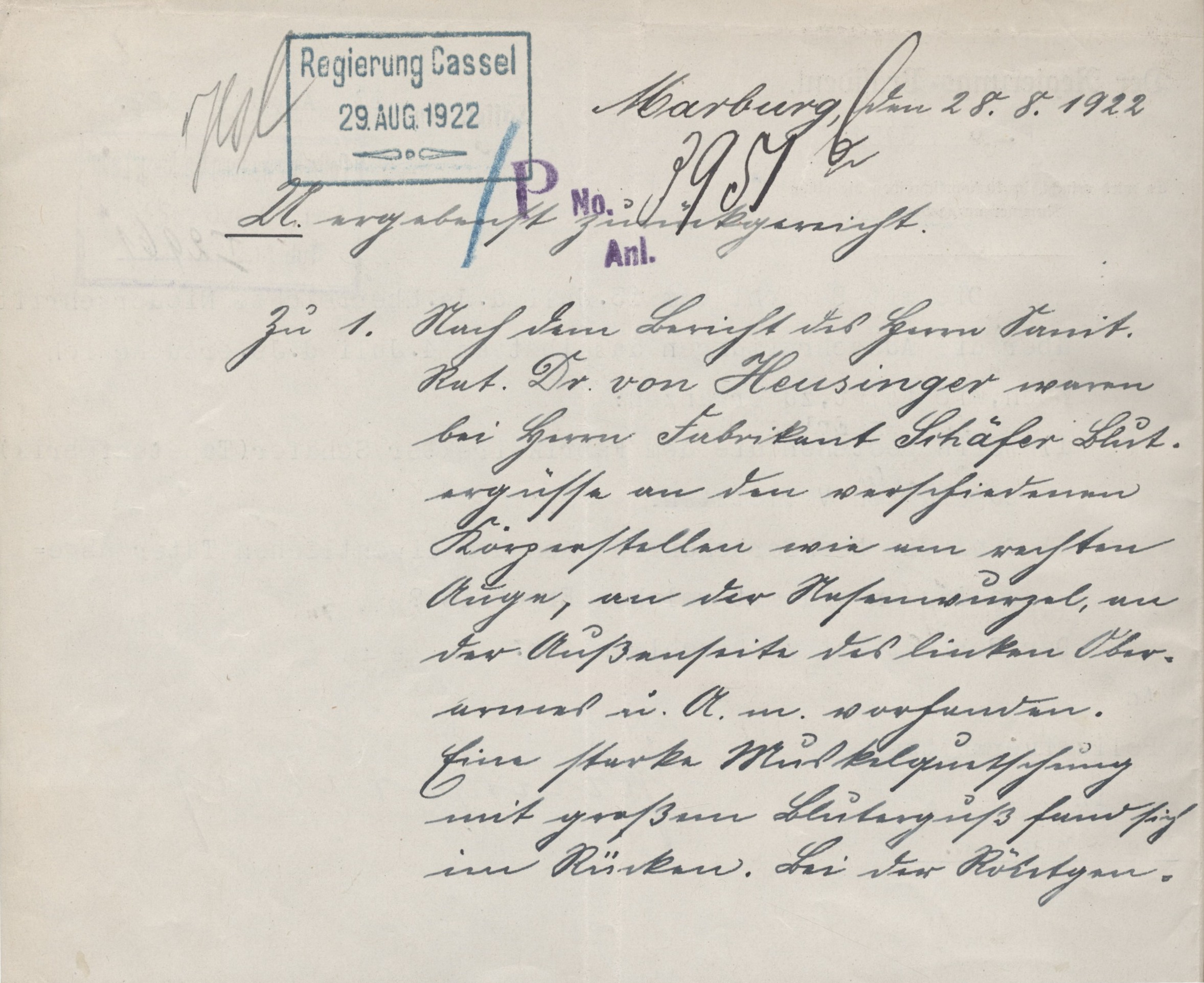 Ermittlungsbeschleunigung - Antwort, gez. Müller vom 28. August 1922