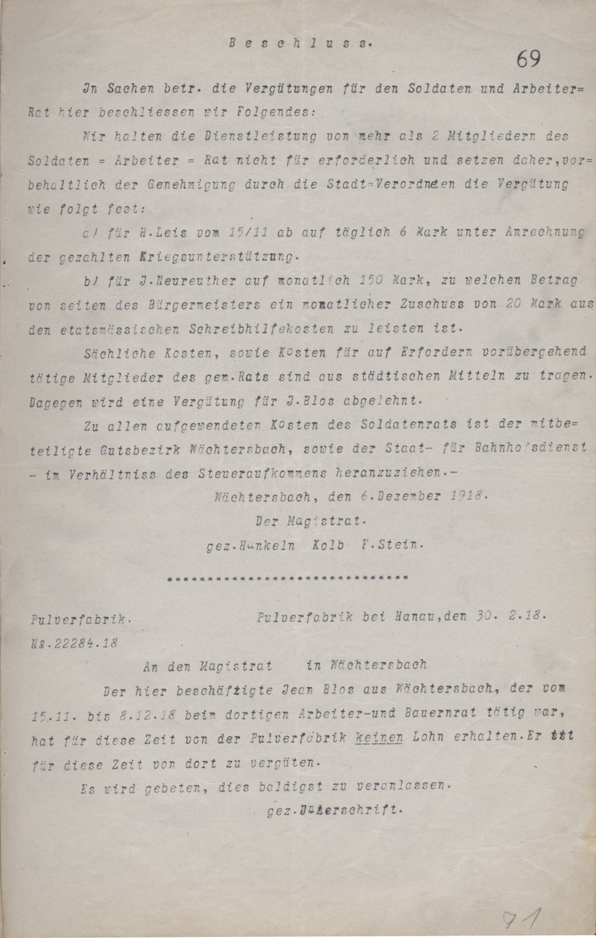 Beschluss vom 6. Dezember 1918