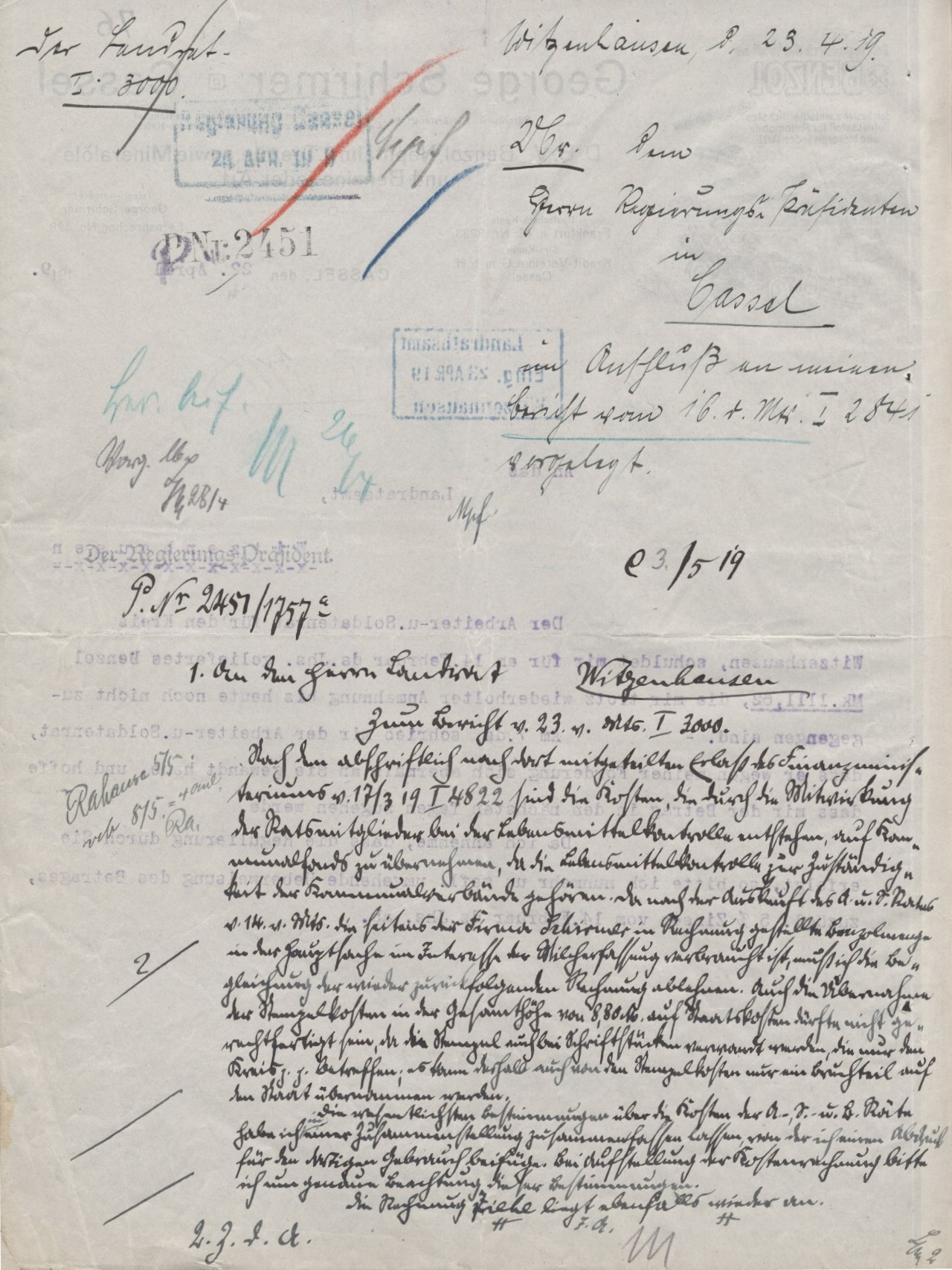 Mahnung vom 22. April 1919