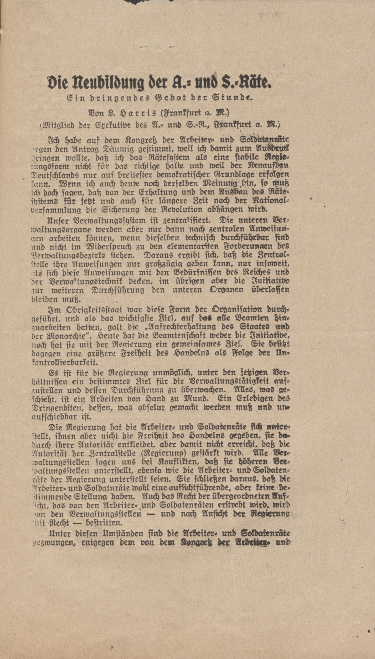 Die Neubildung der Arbeiter- und Soldatenräte aus dem Jahr 1918