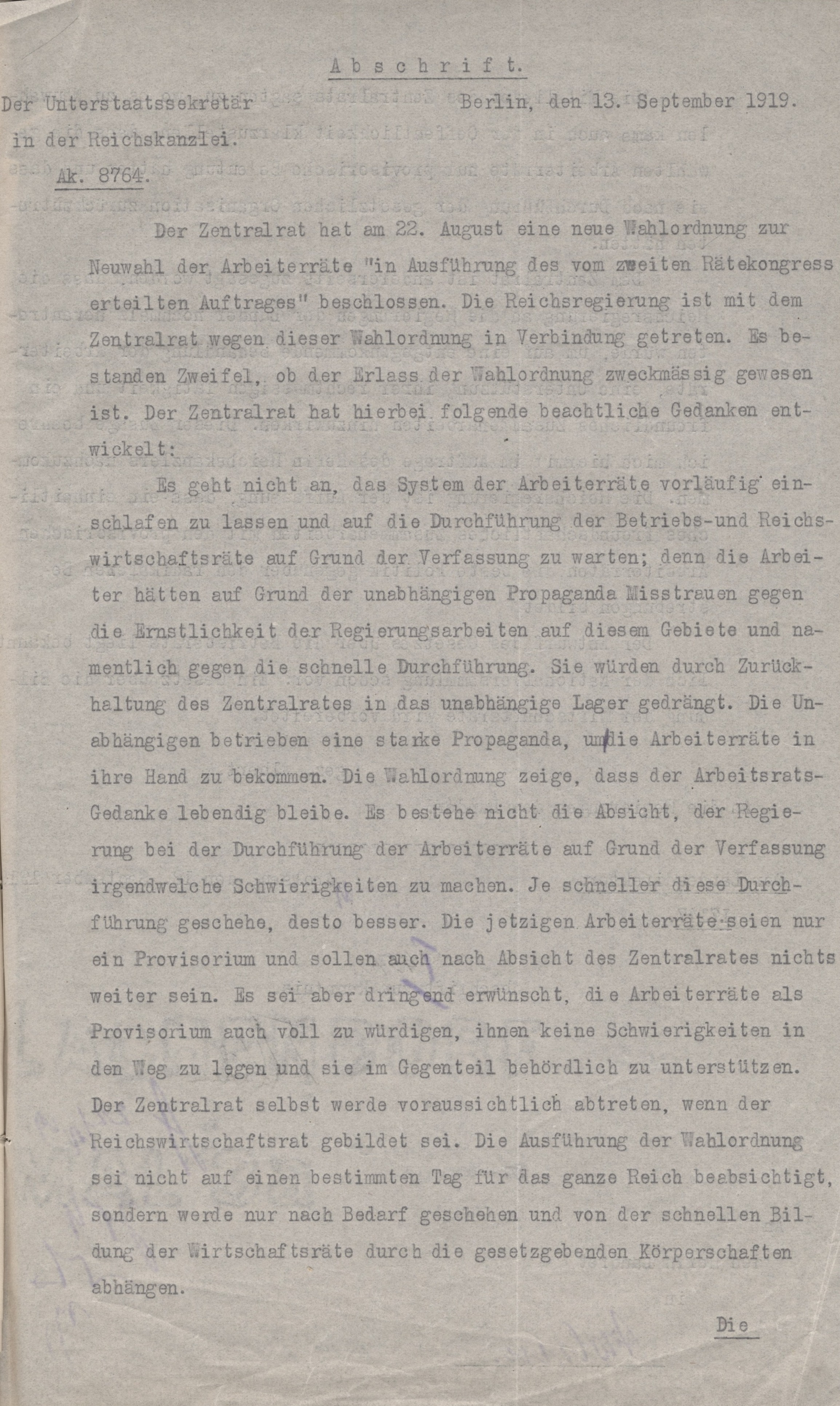 Neue Wahlordnung vom 18. September 1919
