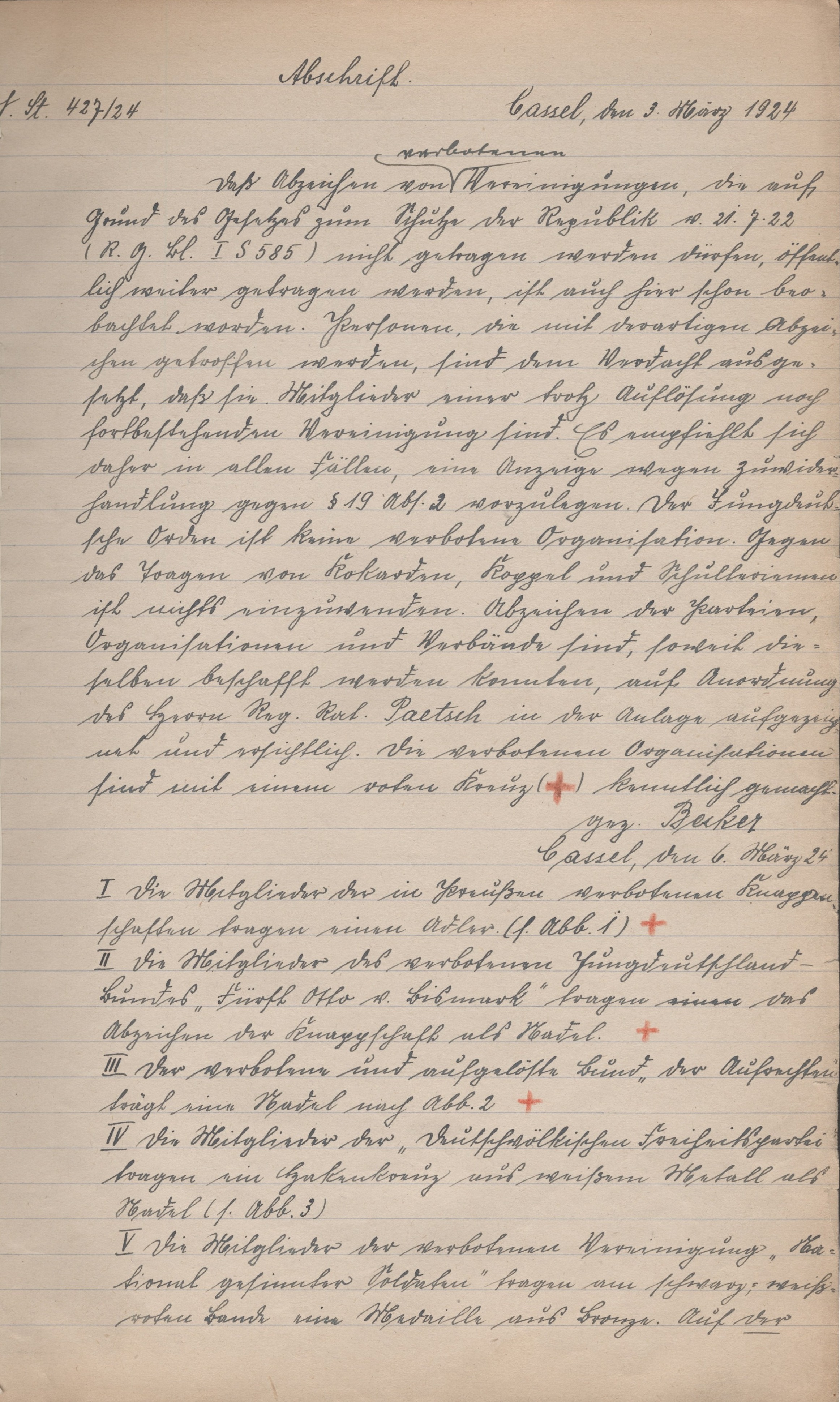 Liste der legalen und illegalen Abzeichen verschiedener Organisationen nach dem Republikschutzgesetz vom 3. März 1924