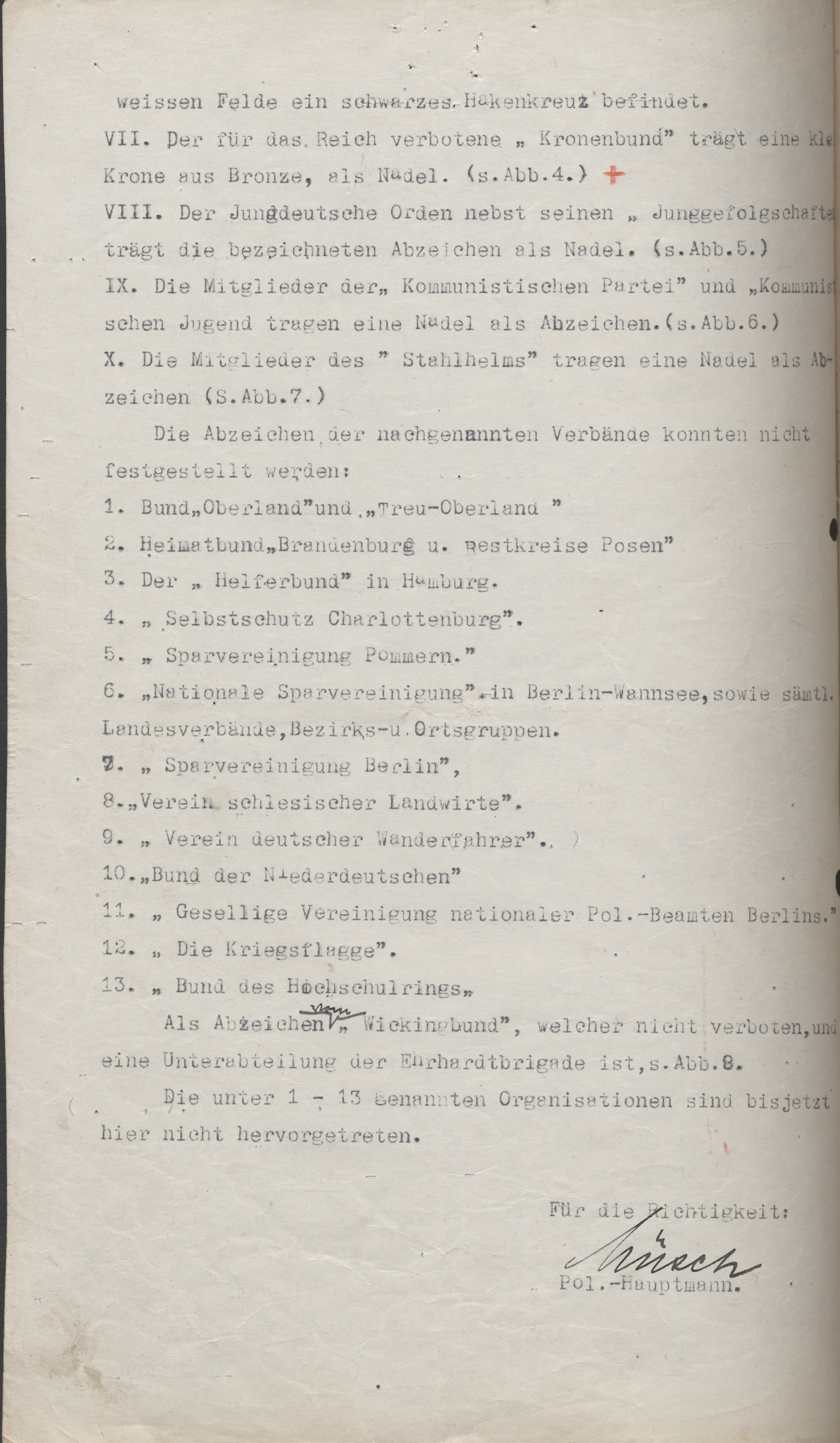 Liste der legalen und illegalen Abzeichen verschiedener Organisationen nach dem Republikschutzgesetz vom 3. März 1924
