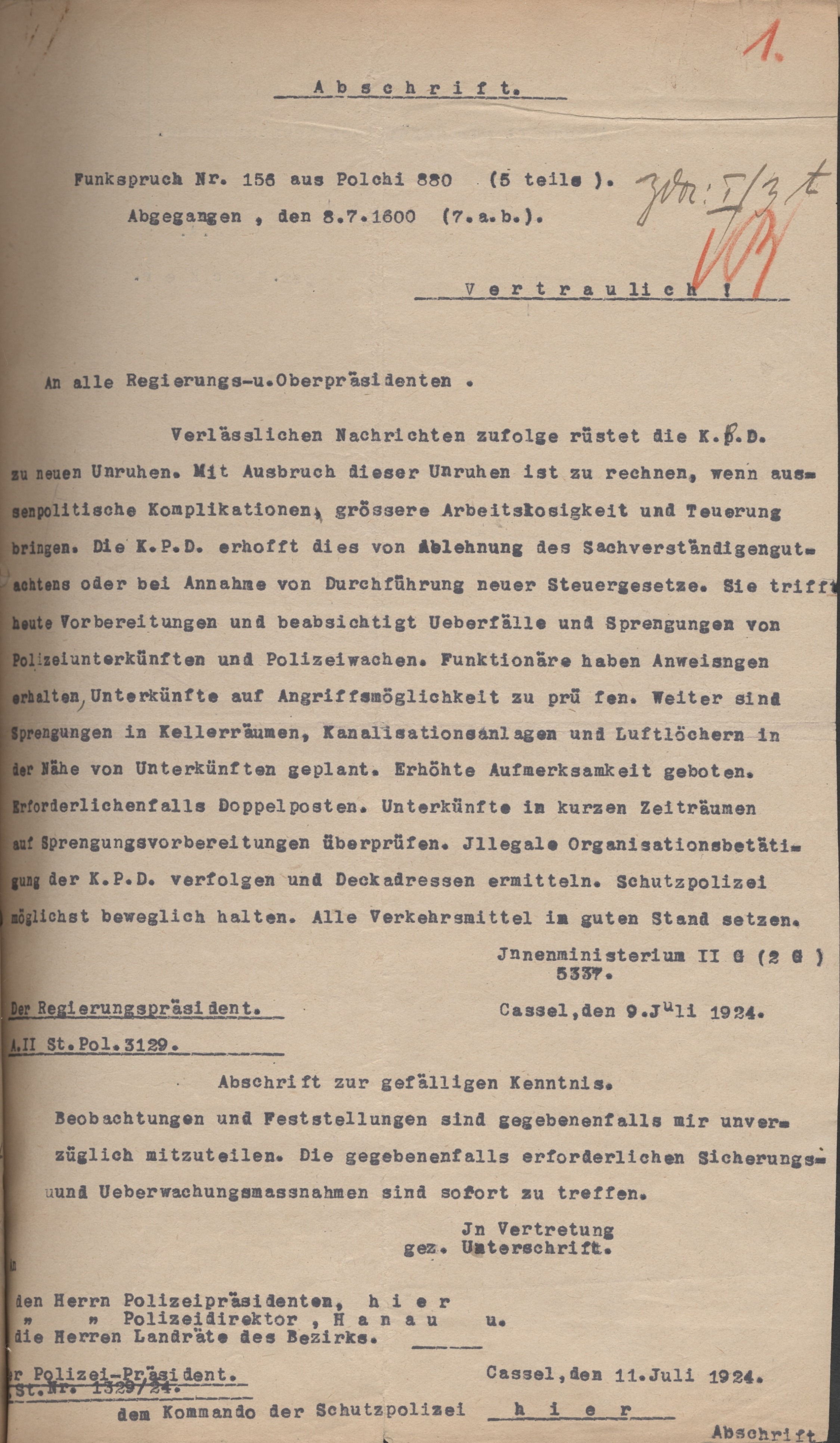 Die KPD im Fokus der Schutzmaßnahmen nach dem Inkrafttreten des Republikschutzgesetzes bis 1924