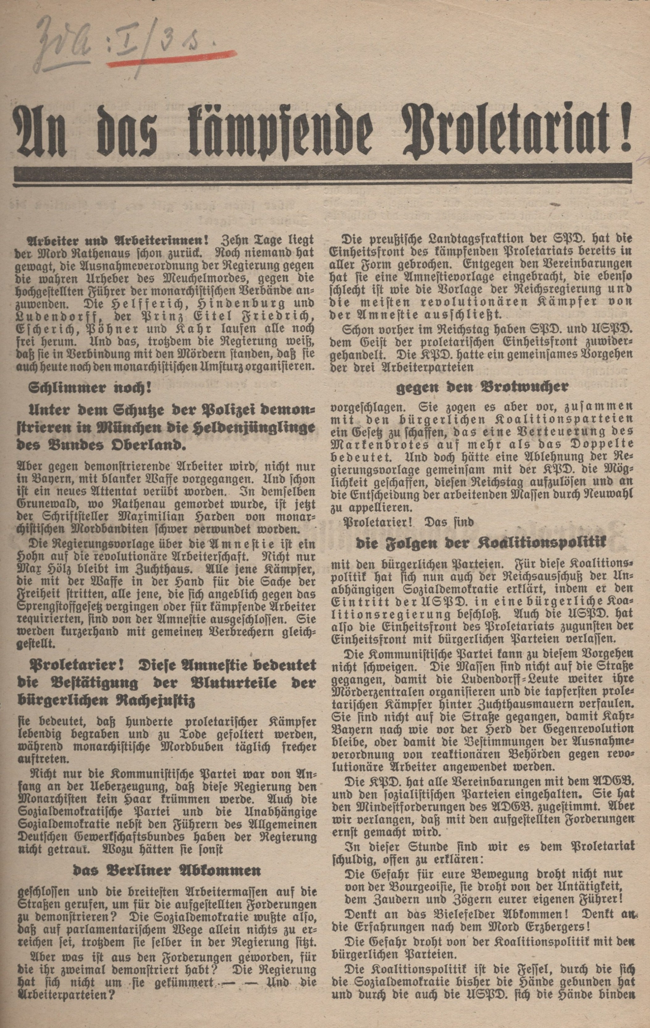 Die KPD im Fokus der Schutzmaßnahmen nach dem Inkrafttreten des Republikschutzgesetzes bis 1924