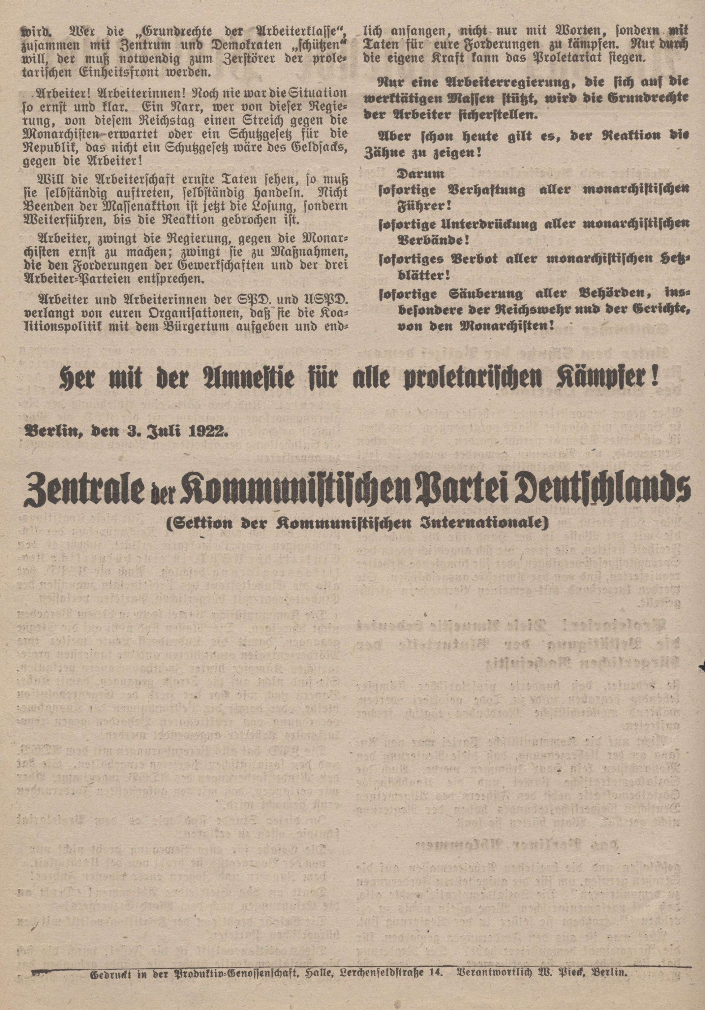 Die KPD im Fokus der Schutzmaßnahmen nach dem Inkrafttreten des Republikschutzgesetzes bis 1924