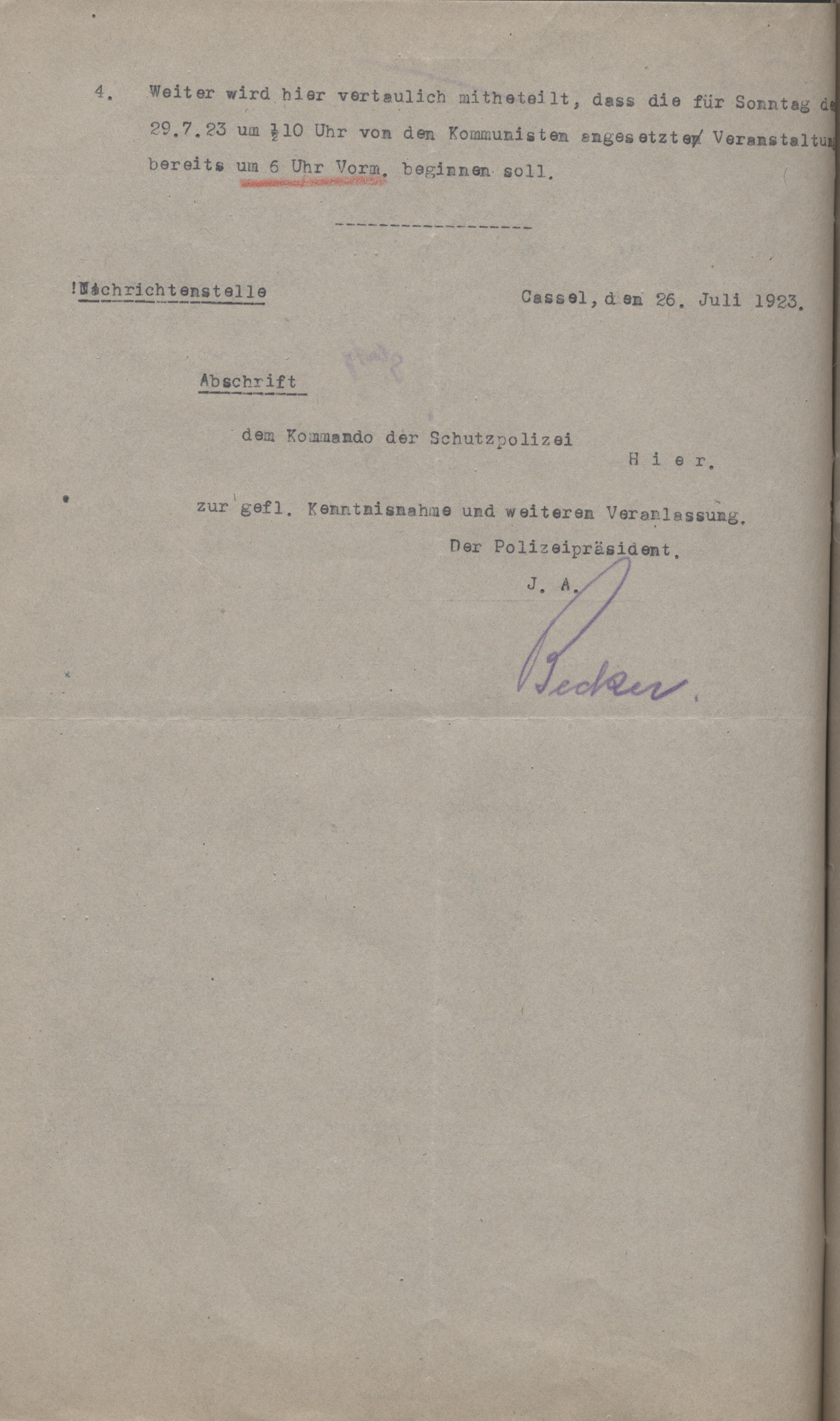 Verdacht für kommunistische Unruhen vom 26. Juli 1923