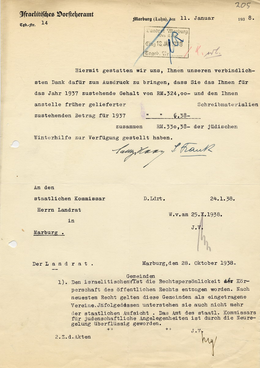 Auflösung des Amts des staat. Kommissars für judenschaftliche Angelegenheiten, 11 Januar 1938