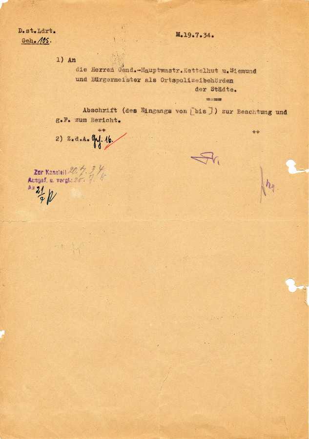 Informationsschreiben des Geheimen Staatspolizeiamtes über das "Comite contra la propaganda antisem, de Alemania", welches angeblich "Greuelpropaganda" verbreitet, 09. Juli 1934.
