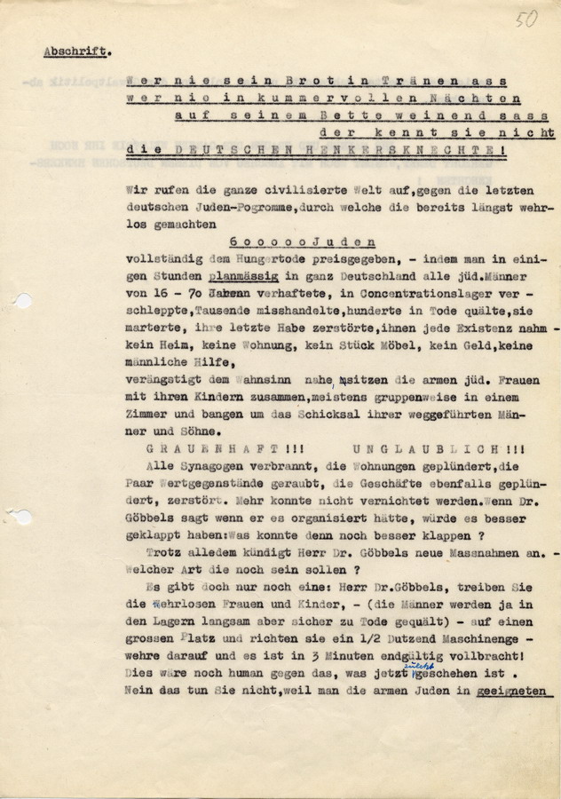 Nachricht des Landrats in Marburg an den Regierungspräsidenten in Kassel. "Greuelpropaganda", 26. November 1938