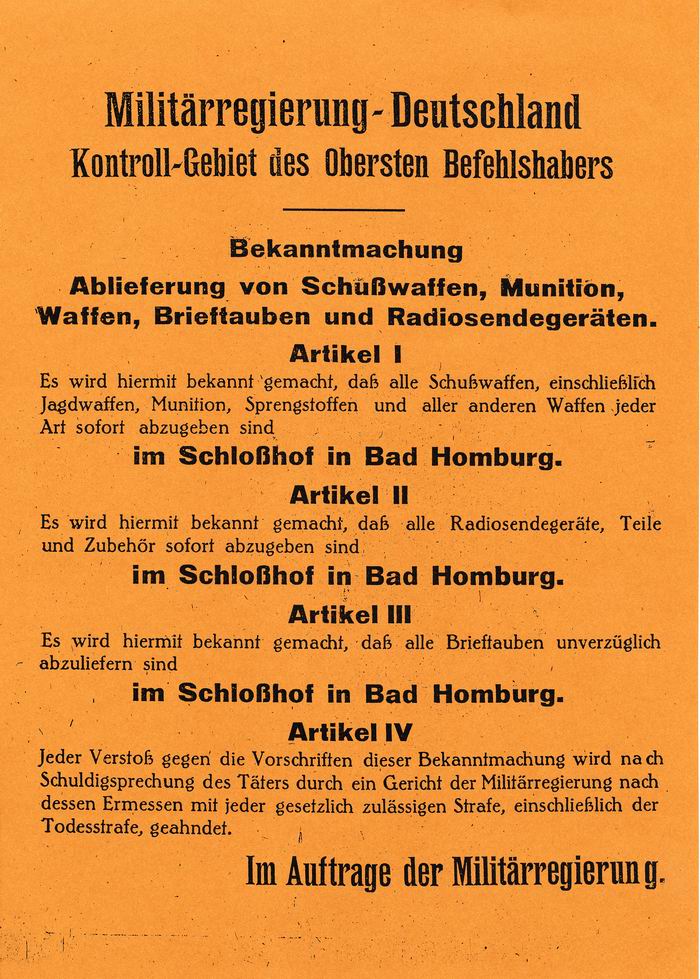Bild zum Dokument Anschlag: "Militärregierung-Deutschland: Bekanntmachung: Ablie