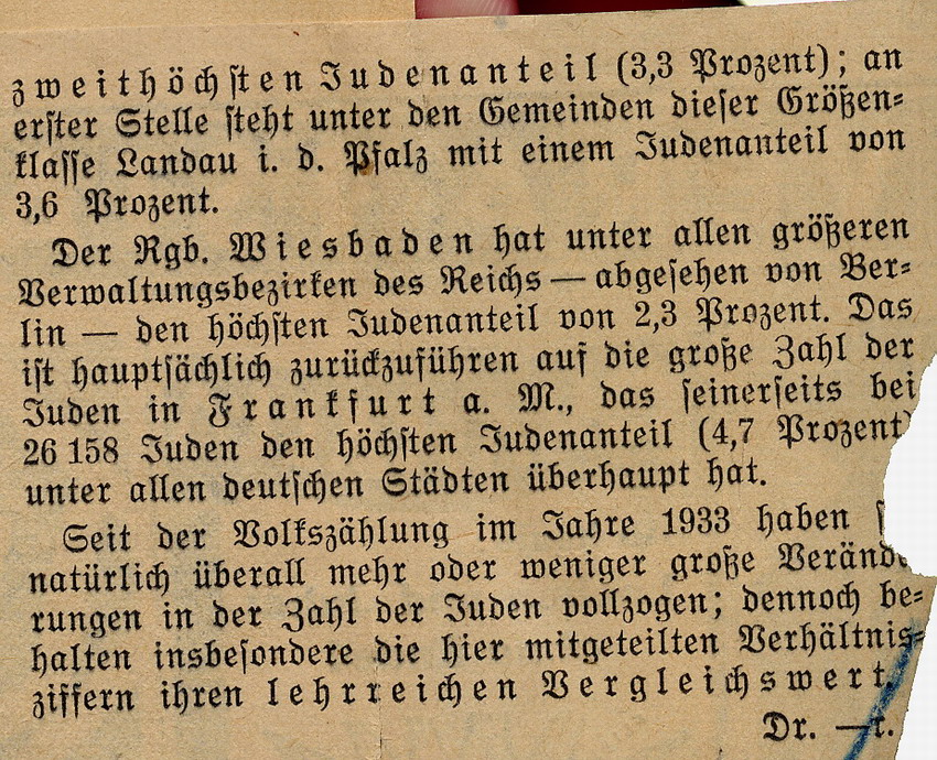 Ausschnitt aus der kurhessischen Landeszeitung Nr. 196 zum Thema "Juden in der Provinz", 23.08.1935