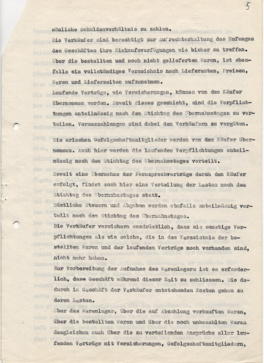 Abschrift der Verkaufsurkunde des Geschäftes Plaut in Kirchhain and Richard Krämer, vom Notar Georg Pfeiffer, vom 31. August 1938.