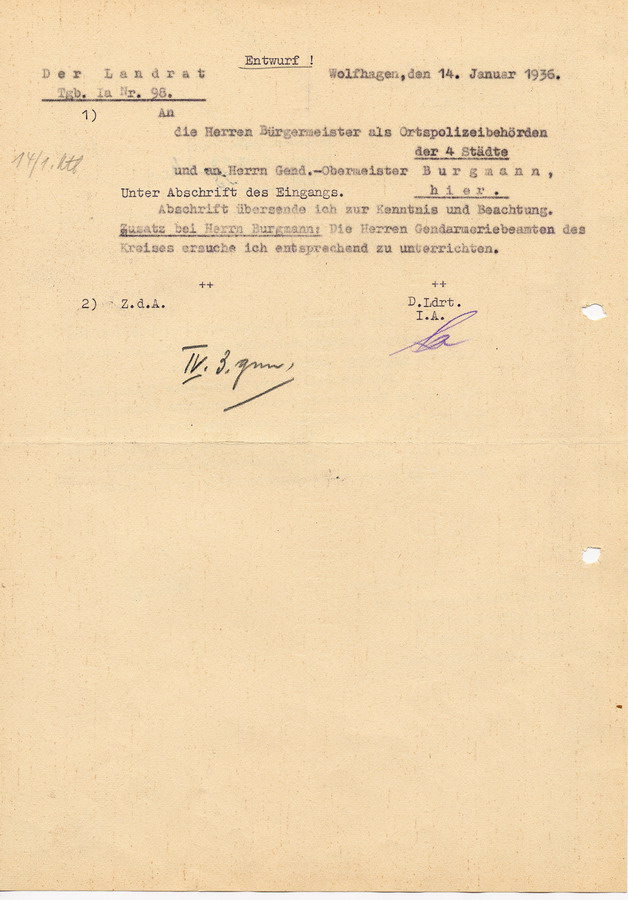 Bestimmung der Staatspolizeistelle Kassel das Tragen des Reichssport- und Reichssportjugendabzeichens durch Juden betreffend, 6. Januar 1935