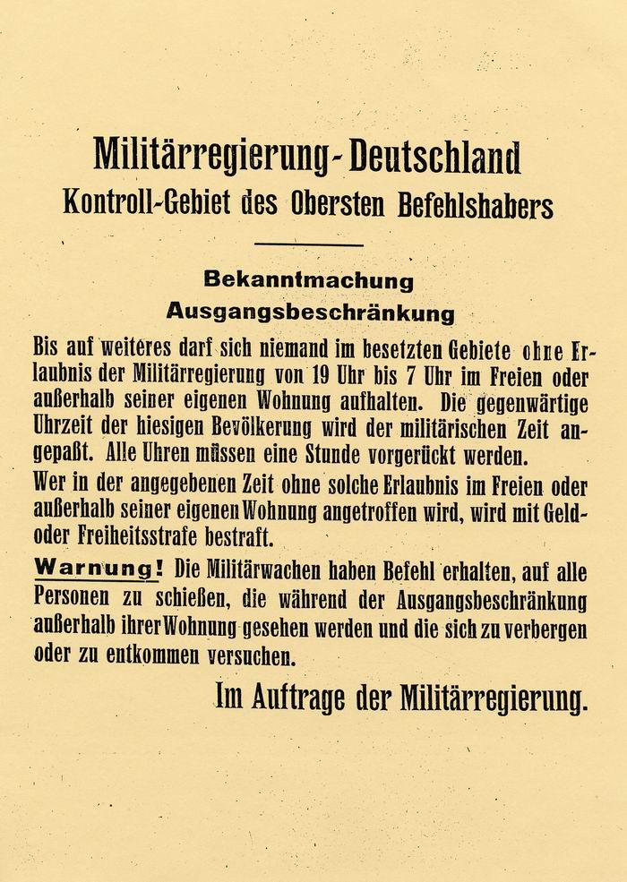 Bild zum Dokument Anschlag: "Militärregierung Deutschland: Bekanntmachung: Ausga