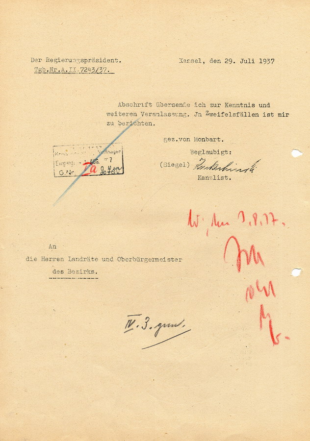 Schnellbrief des Reichs- und Preußischen Ministers des Innern aus Berlin bezüglich der Behandlung von jüdischen Kurgästen in Bädern und Kurorten, 24. Juli 1937