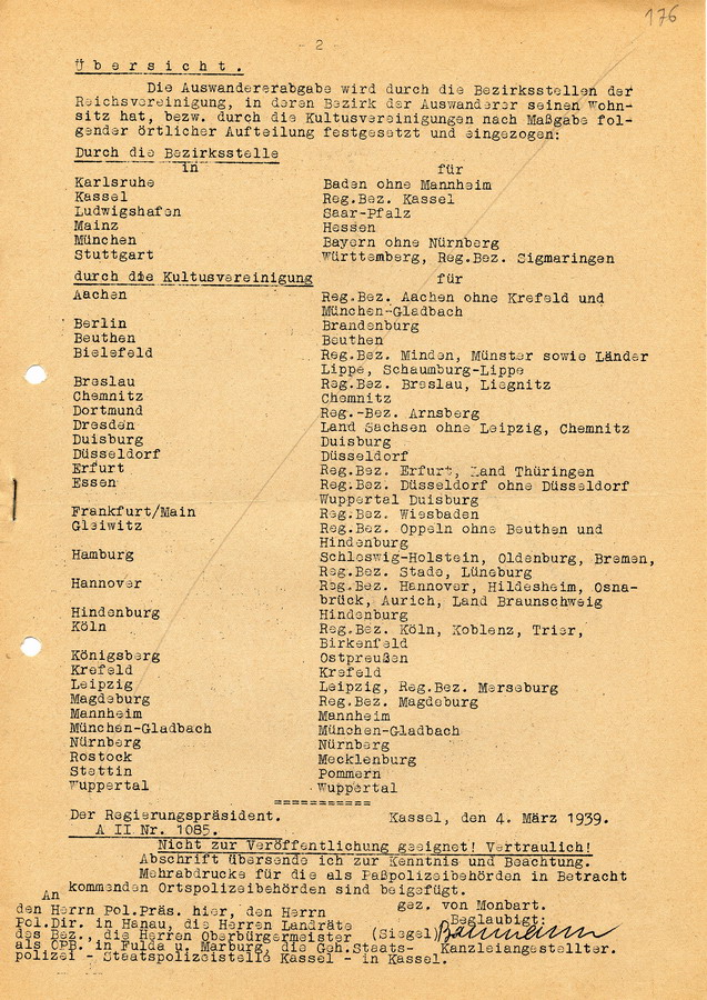 Vertrauliches Schreiben des Reichsministers des Innern die Förderung der "Auswanderung" der Juden betreffend, 25. Februar 1939
