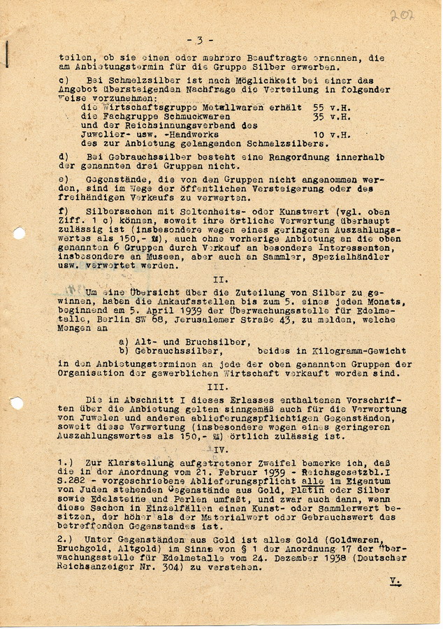 Schnellbrief des Reichswirtschaftsministers die Ablieferung von Juwelen und Edelmetallen durch Juden betreffend, 23. März 1939