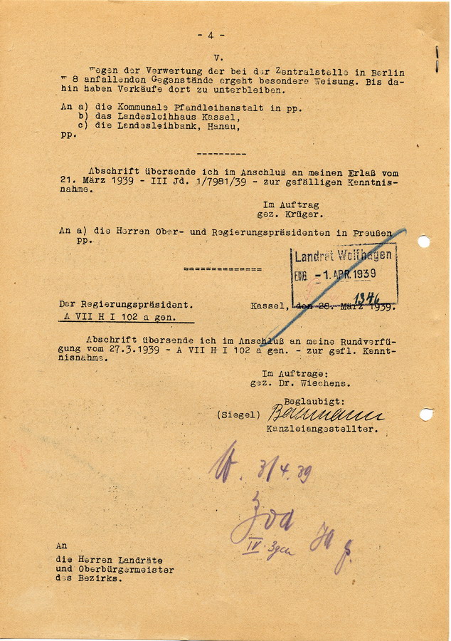 Schnellbrief des Reichswirtschaftsministers die Ablieferung von Juwelen und Edelmetallen durch Juden betreffend, 23. März 1939