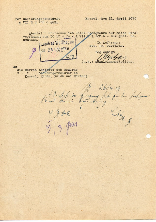 Schreiben des Reichswirtschaftsministers aus Berling bezüglich der nach Polen abgeschobenen Juden polnischer Staatsangehörigket, 12. April 1939