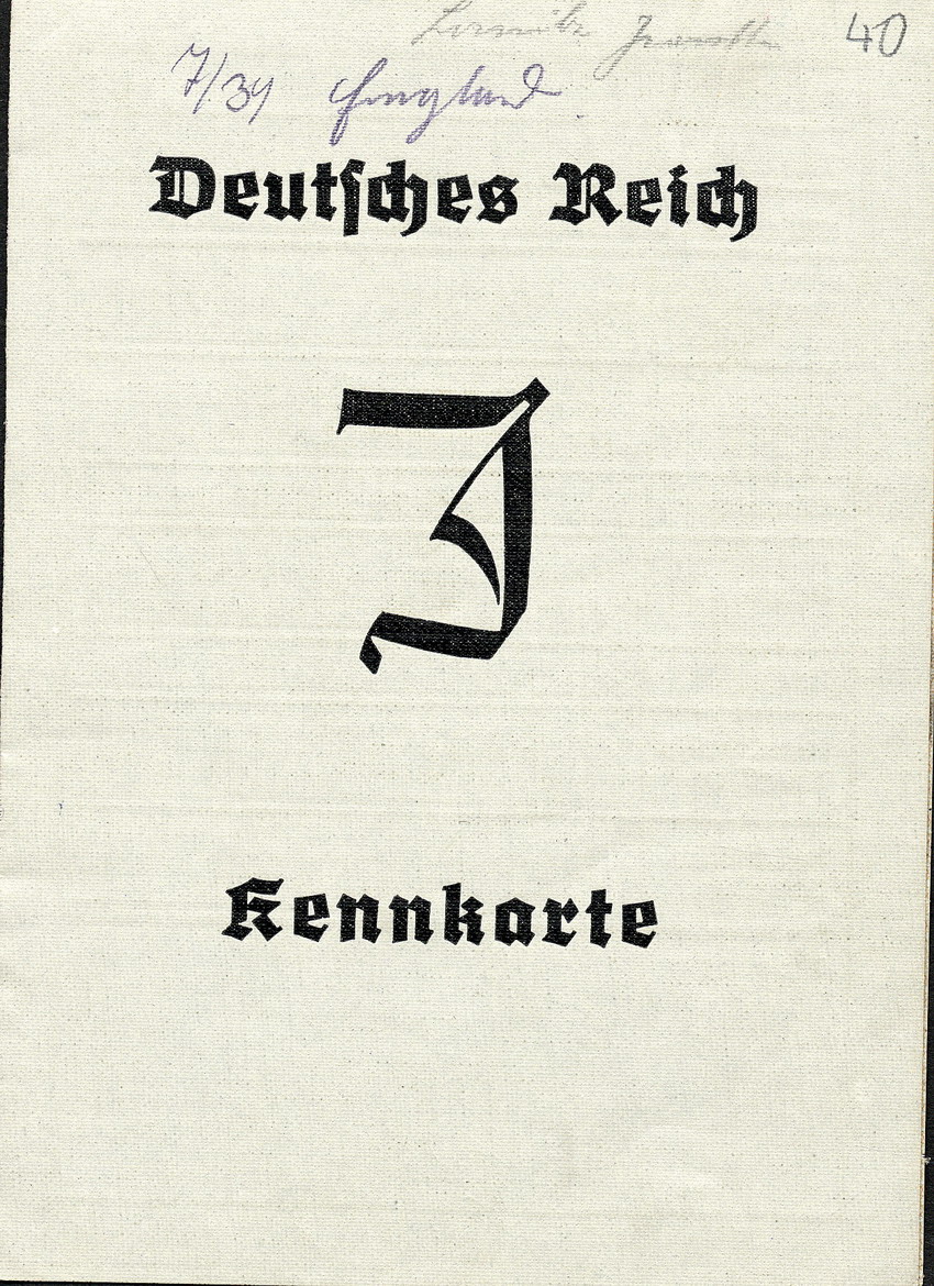Kennkarte von Jeanette Lomnitz, mit Bild und Fingerabdruck, in Kirchhain ausgestellt am 20. Januar 1939