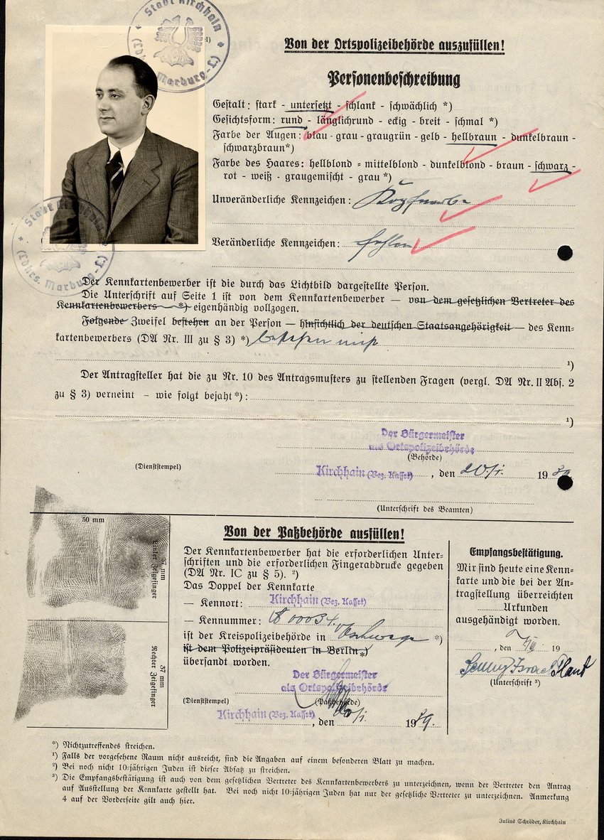 Antrag auf Ausstellung einer Kennkarte von Lemi Plaut in Kirchhain, 10 Dezember 1938