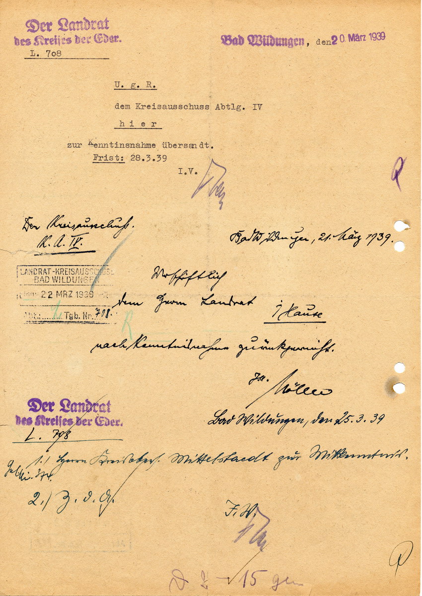 Vertrauliches Schreiben des Reichsministers des Innern betreffend Verbot der Annahme jüdischer Schenkungen durch öffentliche Einrichtungen, 11. Oktober 1938.