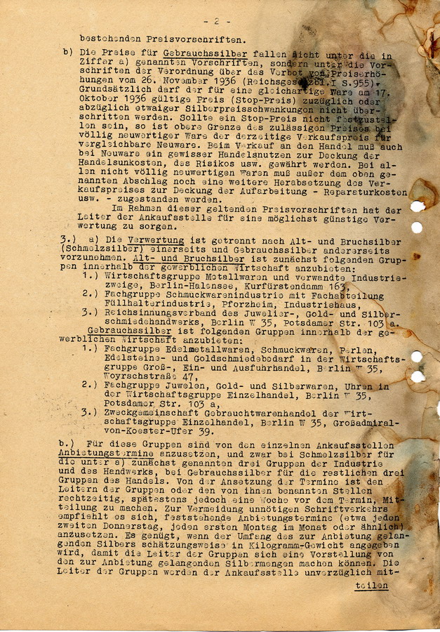 Schreiben des Reichswirtschaftsminister an die Regierungspräsidenten. Ablieferung von Edelmetallen und Juwelen, 23. März 1939