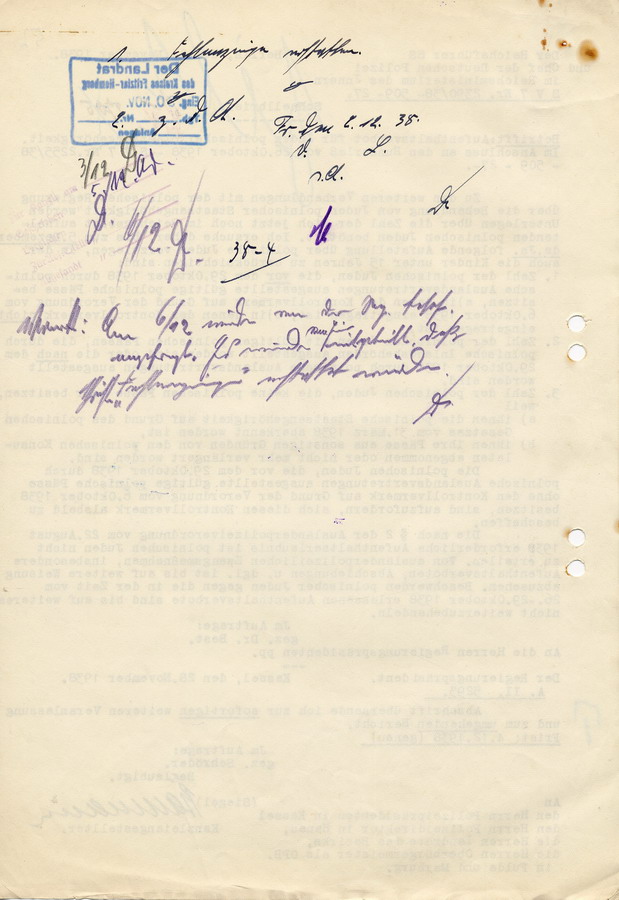 Schreiben des Reichsführers SS an die Regierungspräsidenten. Aufenthaltsverbot für Juden mit polnischer Staatsangehörigkeit, 24. November 1938