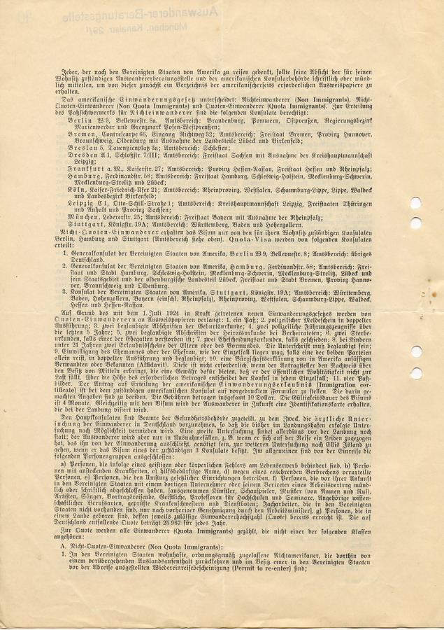 Weiterleitung eines Schreibens der Auswanderer-Beratungsstelle in München an den Bürgermeister in Lohr an den Landrat in Fritzlar. Antwort auf eine Anfrage über Cäzilie Katz, 6. März 1937