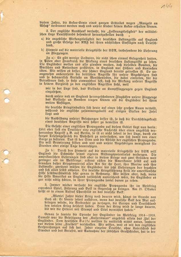 Schreiben des Regierungspräsidenten an Landräte, Bürgermeister und Polizei. Abwehr "feindlicher Propaganda" durch das OKW, 21. März 1941