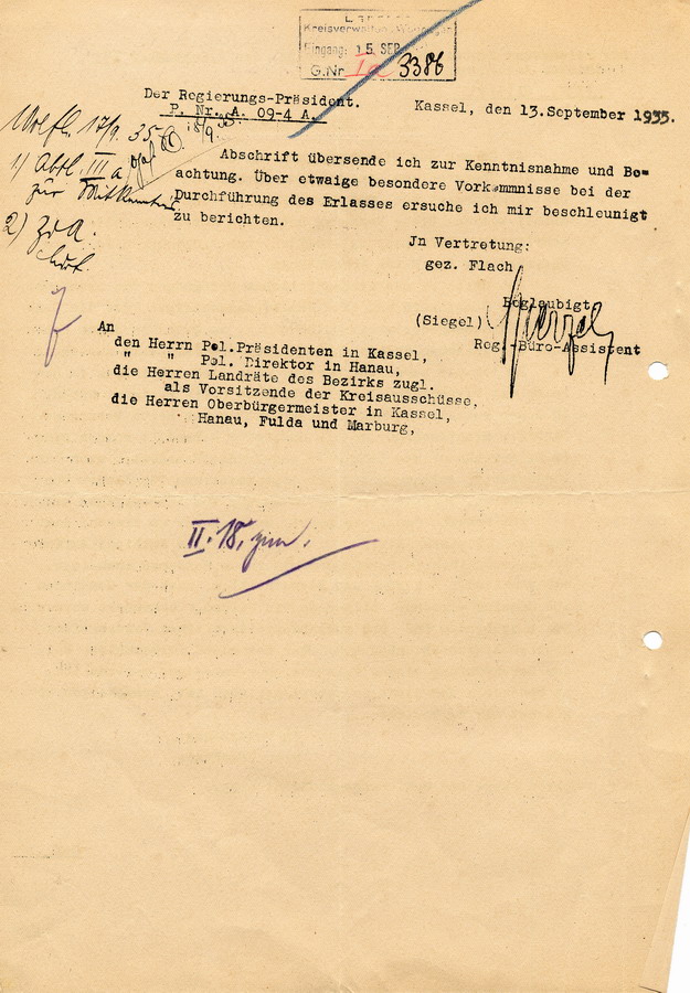 Vertrauliches Schreiben des Reichs- und Preußischen Ministers Wilhelm Frick die Übersiedlung von in Danzig lebenden Personen nach Deutschland betreffend, 2. September 1935