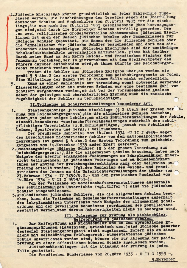 Schreiben des Reichs- und Preußischen Ministers für Wissenschaft, Erziehung und Volksbildung an die Regierungspräsidenten. Handlungsanweisungen und Informationen über Schulbesuch von Juden, 2. Juli 1938