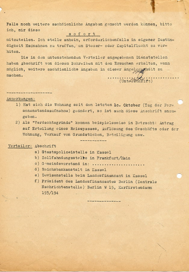 Antrag von Felix Rosenstein an das Finanzamt in Homberg. Rosenstein möchte nach England auswandern, 15. August 1939
