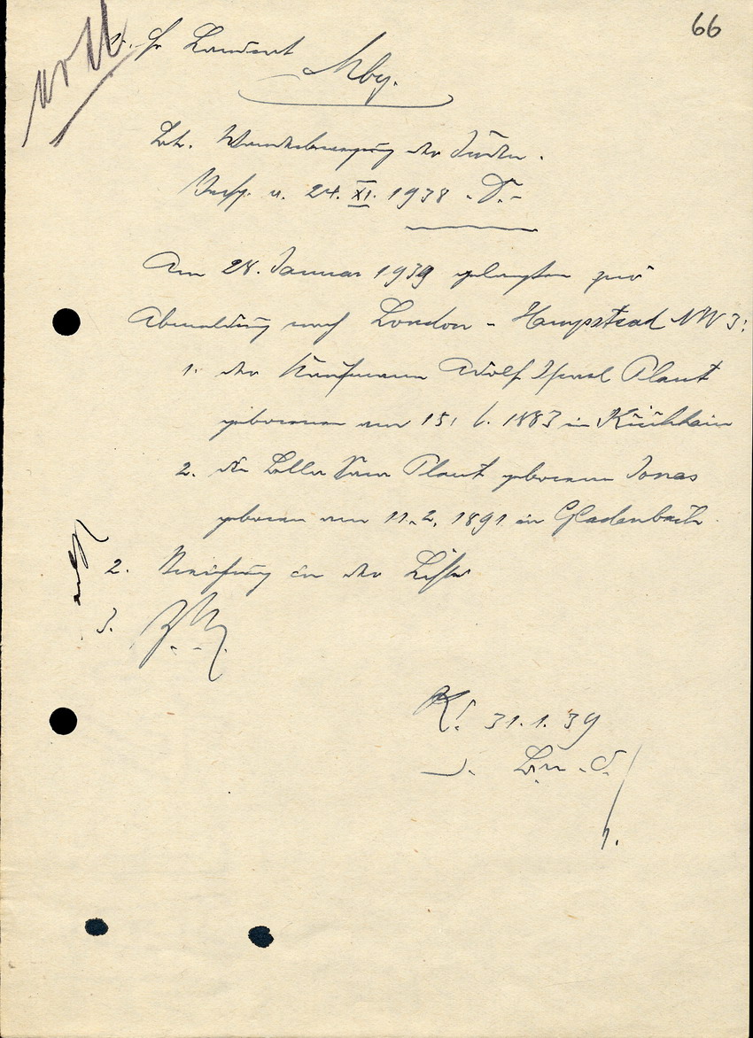 Notiz des Landsratsamts Marburg, vom 31.01.1939
