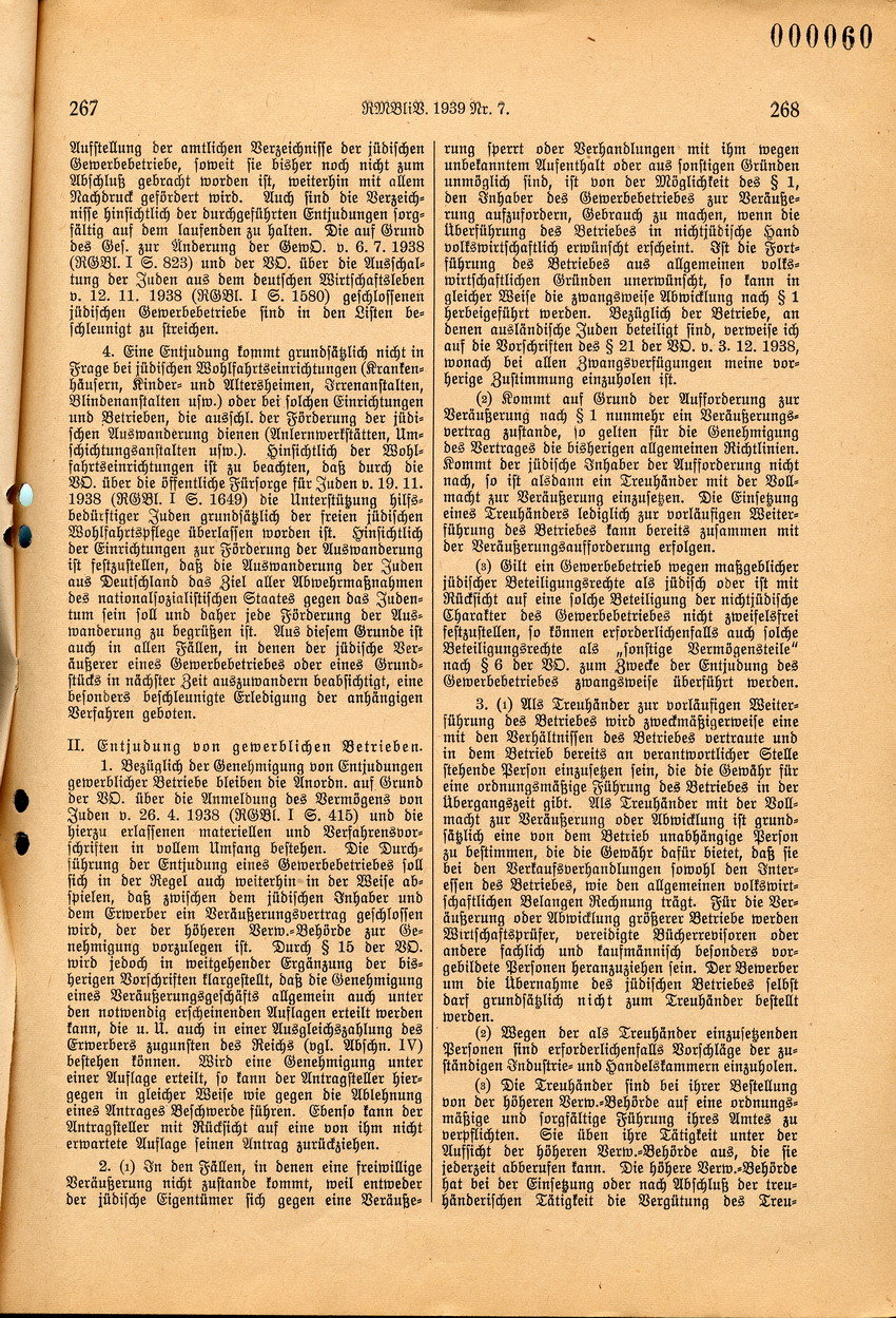 Durchführungserlass des Reichswirtschaftsministers zur Verordnung über den "Einsatz des jüdischen Vermögens", 6. Februar 1939.